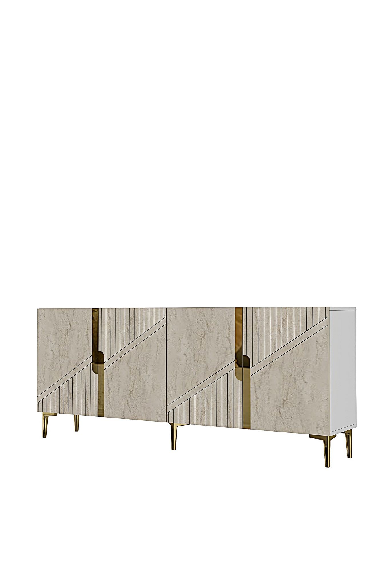Consola Evva 150, 125 x 75 x 32 cm, alb travertin auriu, PAL melaminat, oglinda inclusa, alb / travertin / gold — imaginea 8