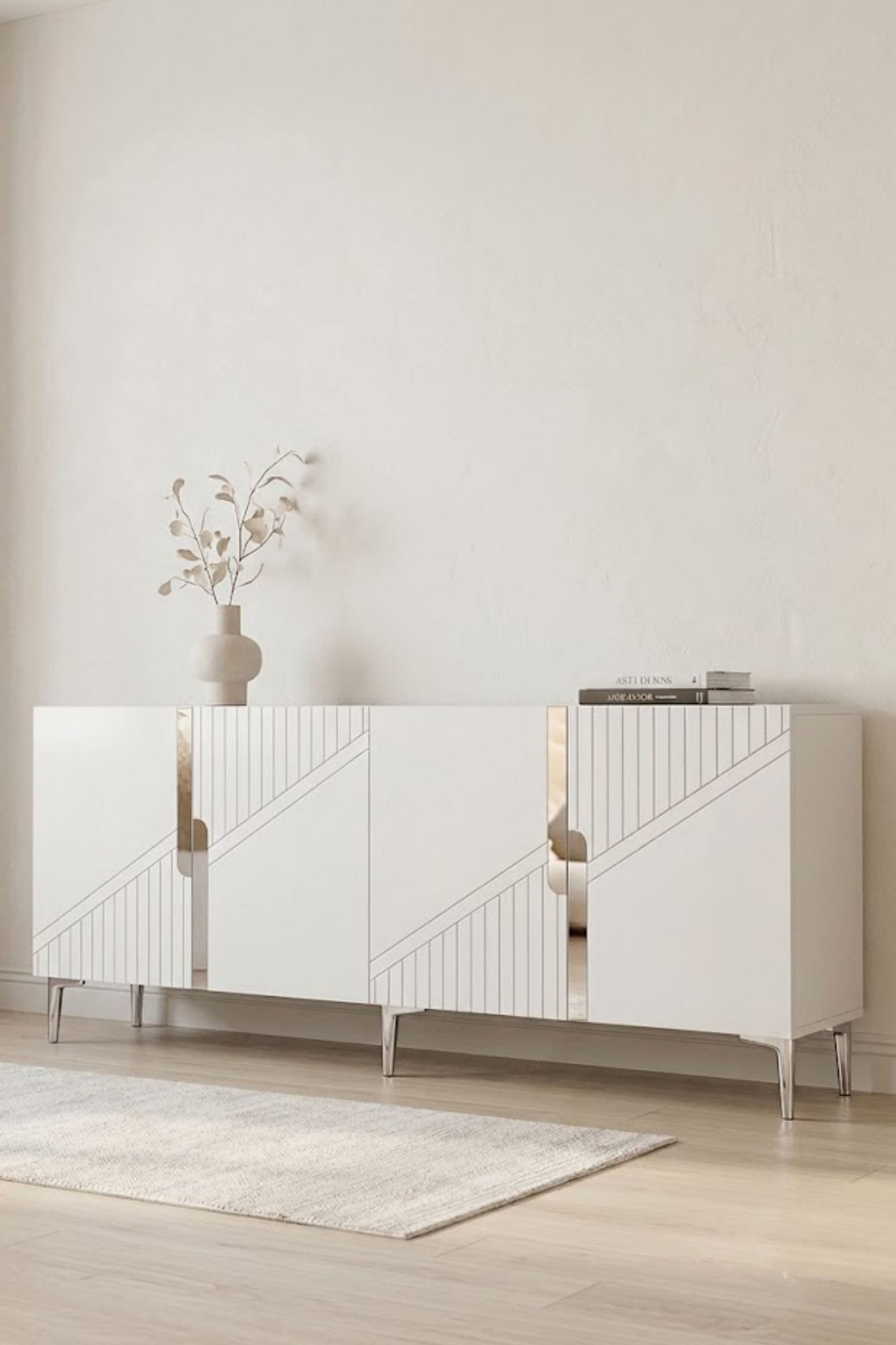 Consola Evva 150, 125 x 75 x 32 cm, alb argintiu, PAL melaminat, oglinda inclusa, alb / silver — imaginea 6