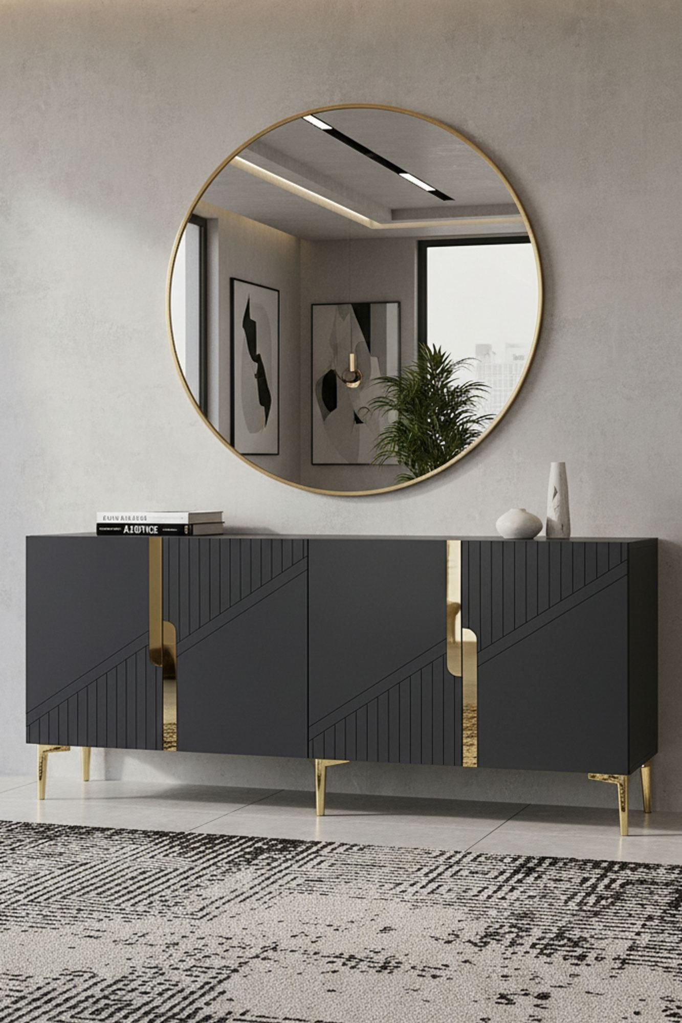 Consola Evva 150, 125 x 75 x 32 cm, antracit auriu, PAL melaminat, oglinda inclusa, antracit / gold — imaginea 6