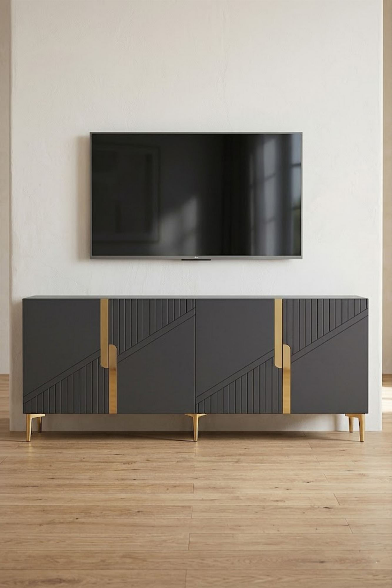 Consola Evva 150, 125 x 75 x 32 cm, antracit auriu, PAL melaminat, oglinda inclusa, antracit / gold — imaginea 7
