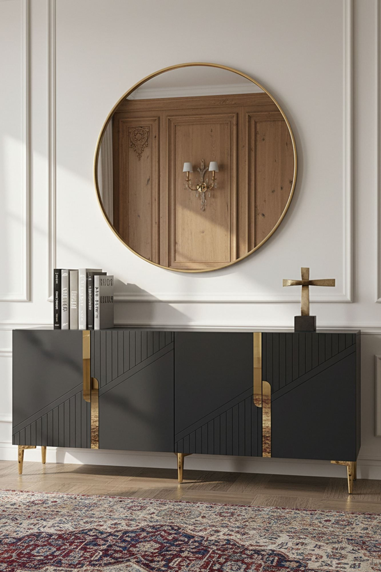 Consola Evva 150, 125 x 75 x 32 cm, antracit auriu, PAL melaminat, oglinda inclusa, antracit / gold — imaginea 8