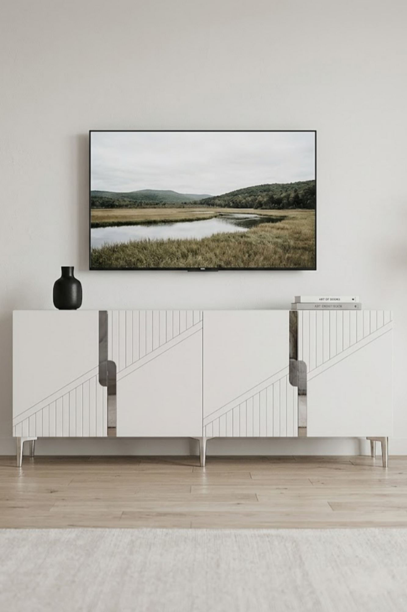 Consola Evva 150, 125 x 75 x 32 cm, alb argintiu, PAL melaminat, oglinda inclusa, alb / silver — imaginea 9