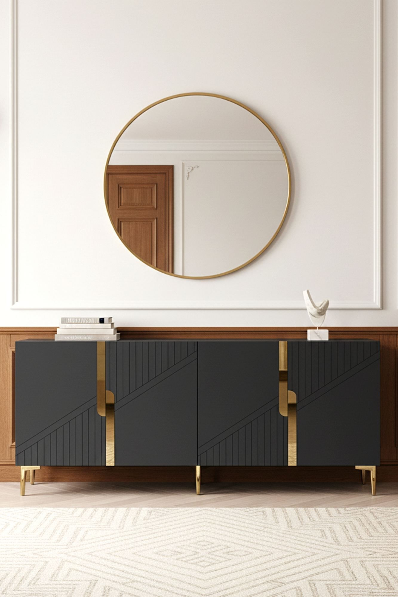 Consola Evva 150, 125 x 75 x 32 cm, antracit auriu, PAL melaminat, oglinda inclusa, antracit / gold — imaginea 9