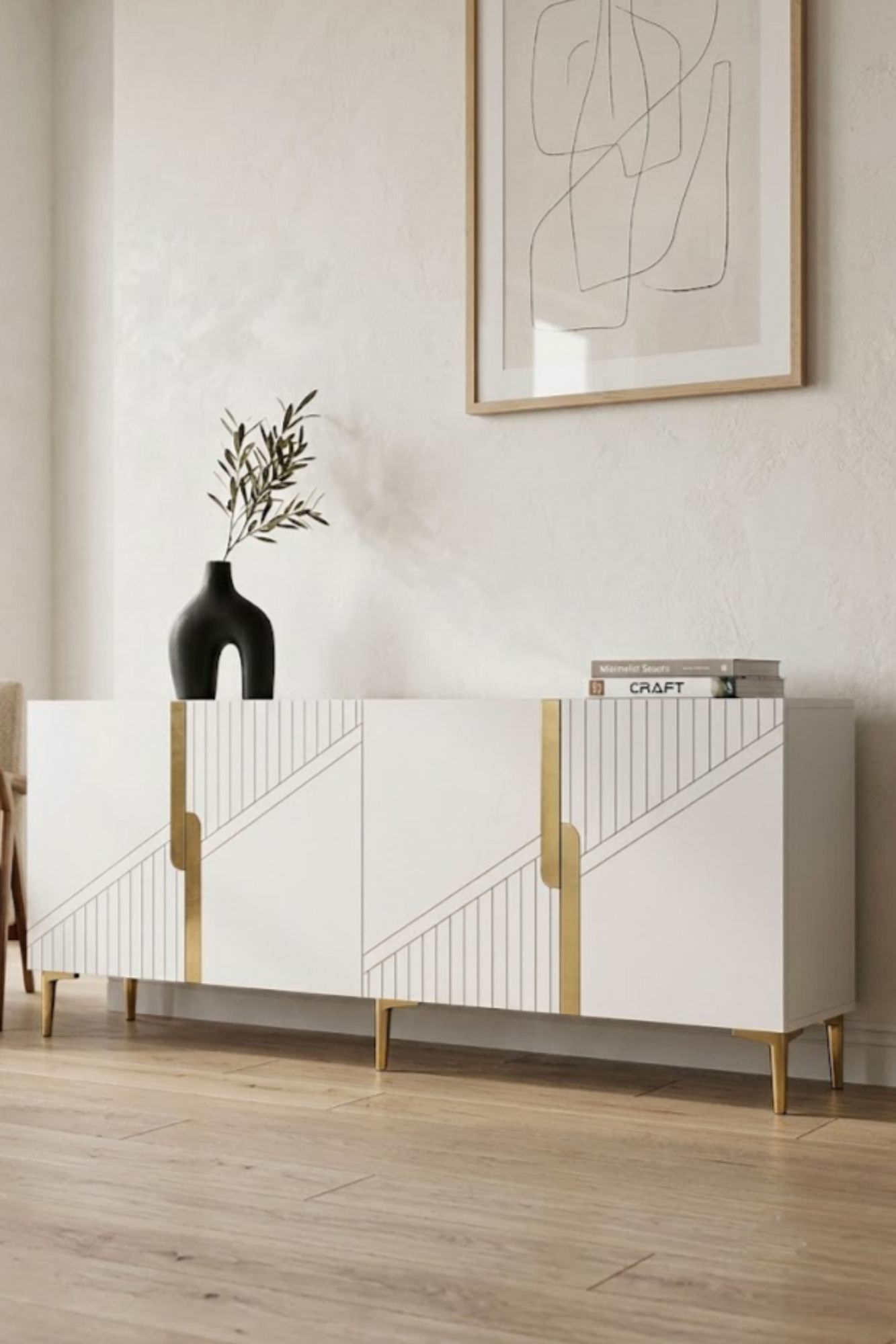Consola Evva 150, 125 x 75 x 32 cm, alb auriu, PAL melaminat, oglinda inclusa, alb / gold — imaginea 2