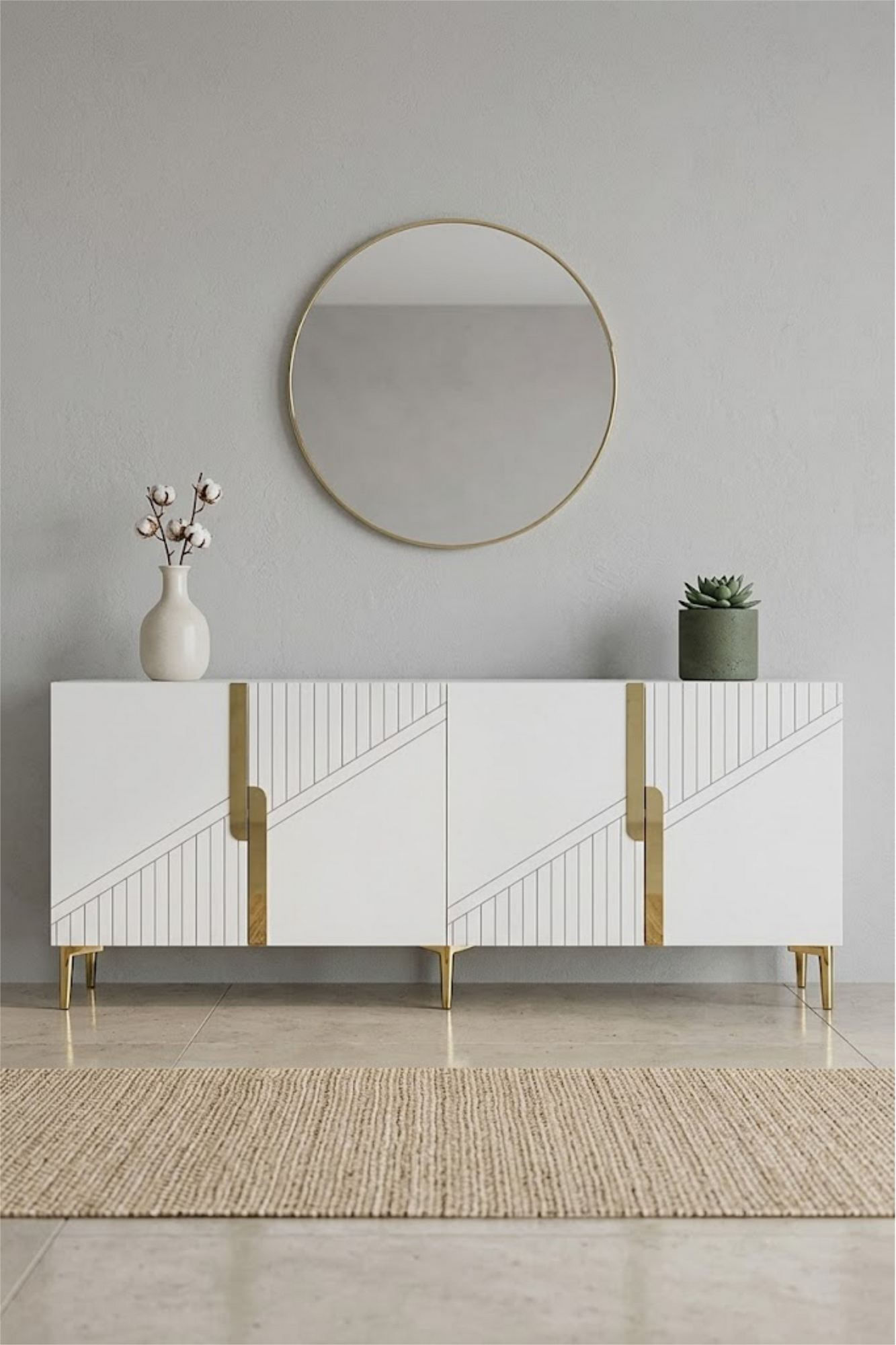 Consola Evva 150, 125 x 75 x 32 cm, alb auriu, PAL melaminat, oglinda inclusa, alb / gold — imaginea 8