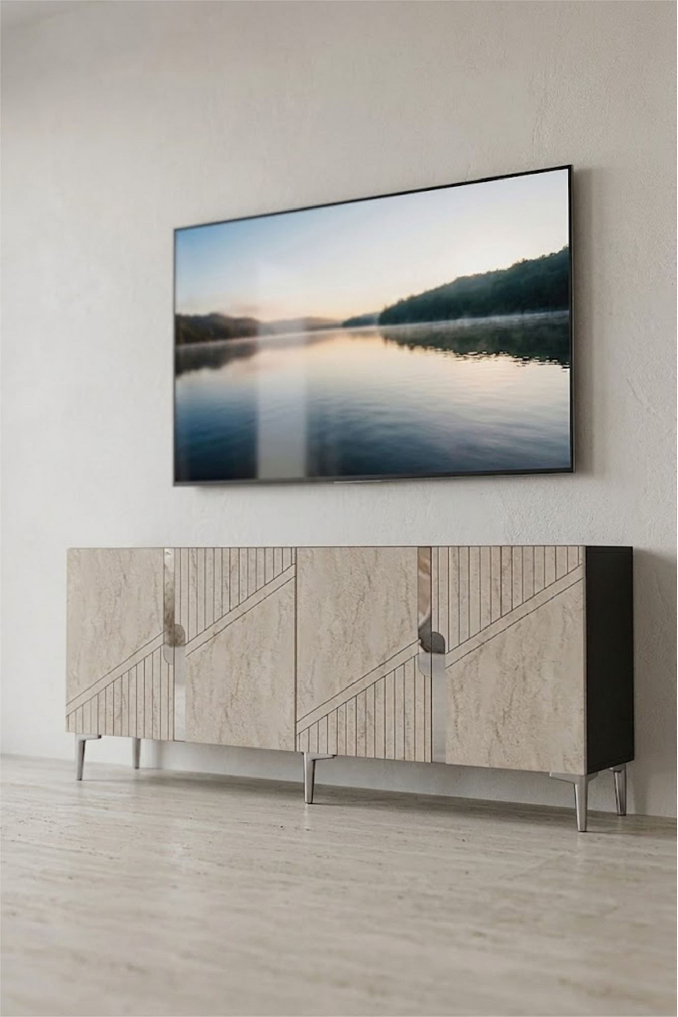 Consola Evva 150, 150 x 75 x 32 cm, antracit travertin argintiu, PAL melaminat, oglinda inclusa, antracit / travertin / silver — imaginea 5