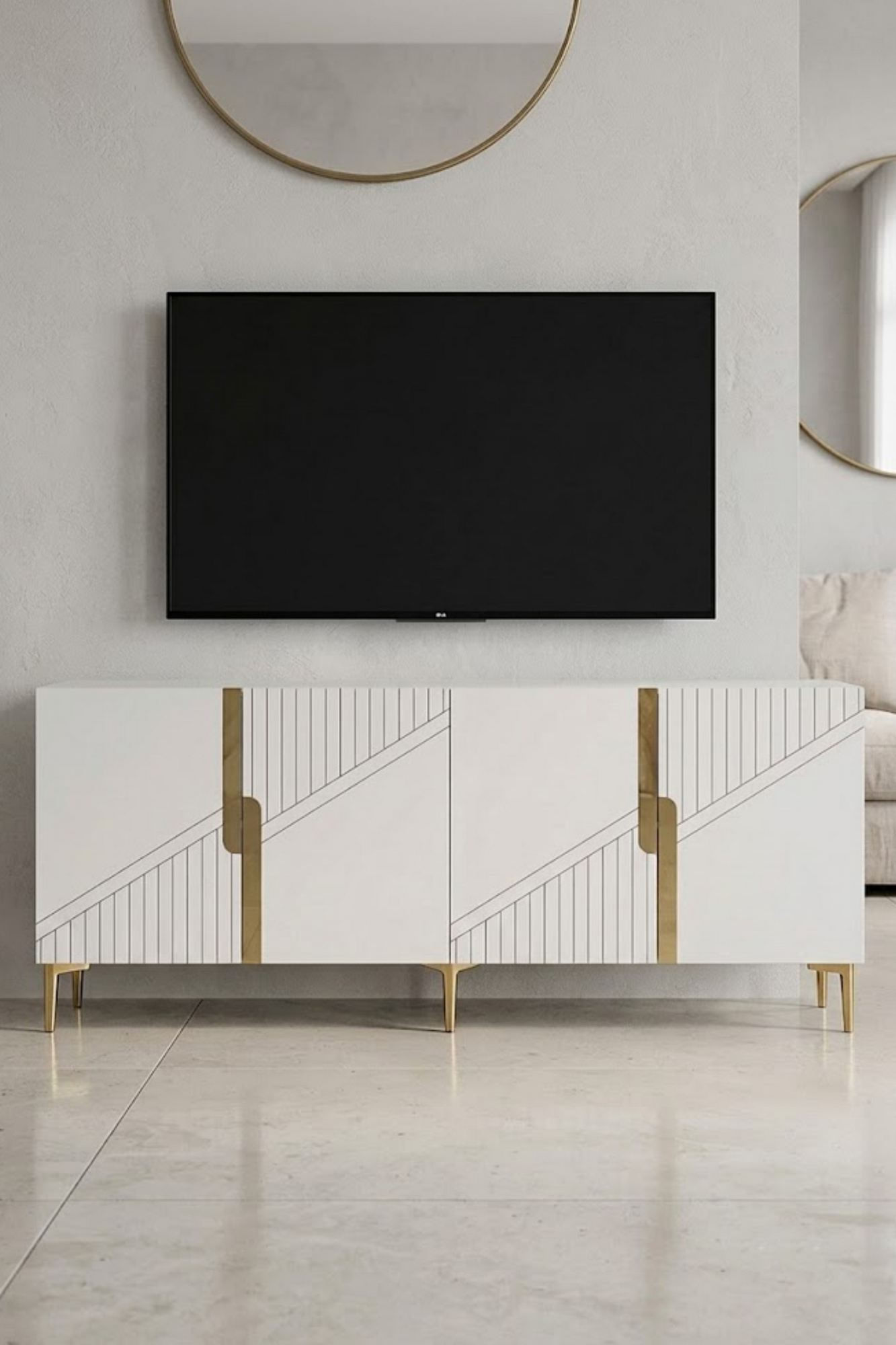 Consola Evva 150, 125 x 75 x 32 cm, alb auriu, PAL melaminat, oglinda inclusa, alb / gold — imaginea 10