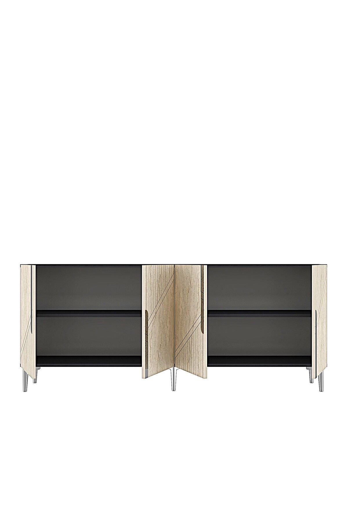 Consola Evva 150, 150 x 75 x 32 cm, antracit travertin argintiu, PAL melaminat, oglinda inclusa, antracit / travertin / silver — imaginea 6