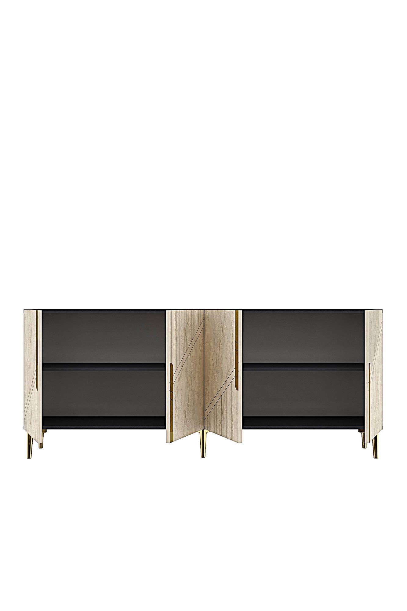 Consola Evva 150, 125 x 75 x 32 cm, antracit travertin auriu, PAL melaminat, oglinda inclusa, antracit / travertin / gold — imaginea 3