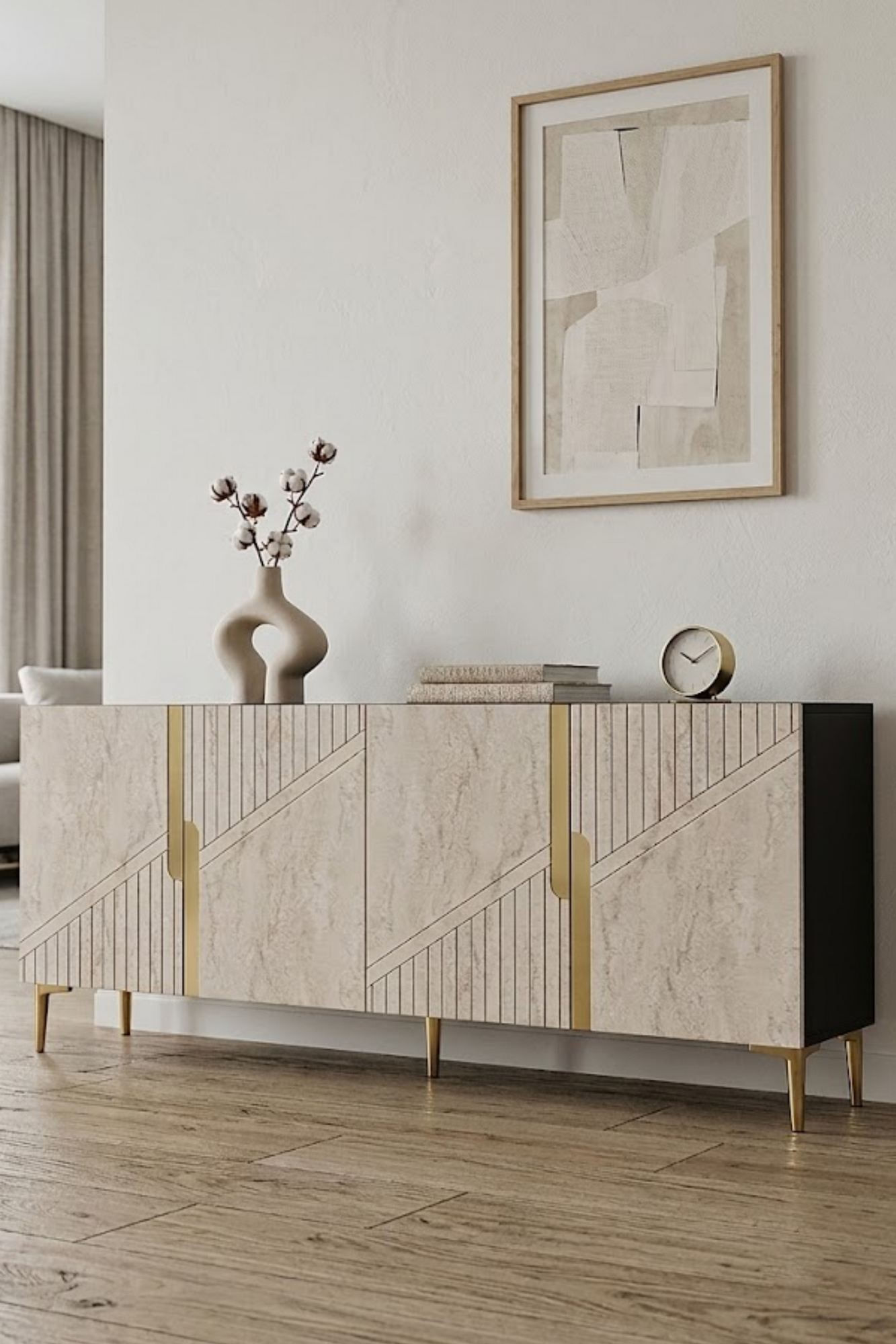 Consola Evva 150, 125 x 75 x 32 cm, antracit travertin auriu, PAL melaminat, oglinda inclusa, antracit / travertin / gold — imaginea 4
