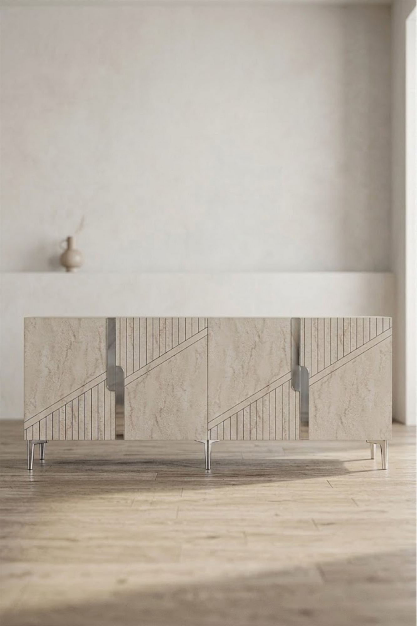 Consola Evva 150, 125 x 75 x 32 cm, alb argintiu, PAL melaminat, oglinda inclusa, alb / silver — imaginea 3