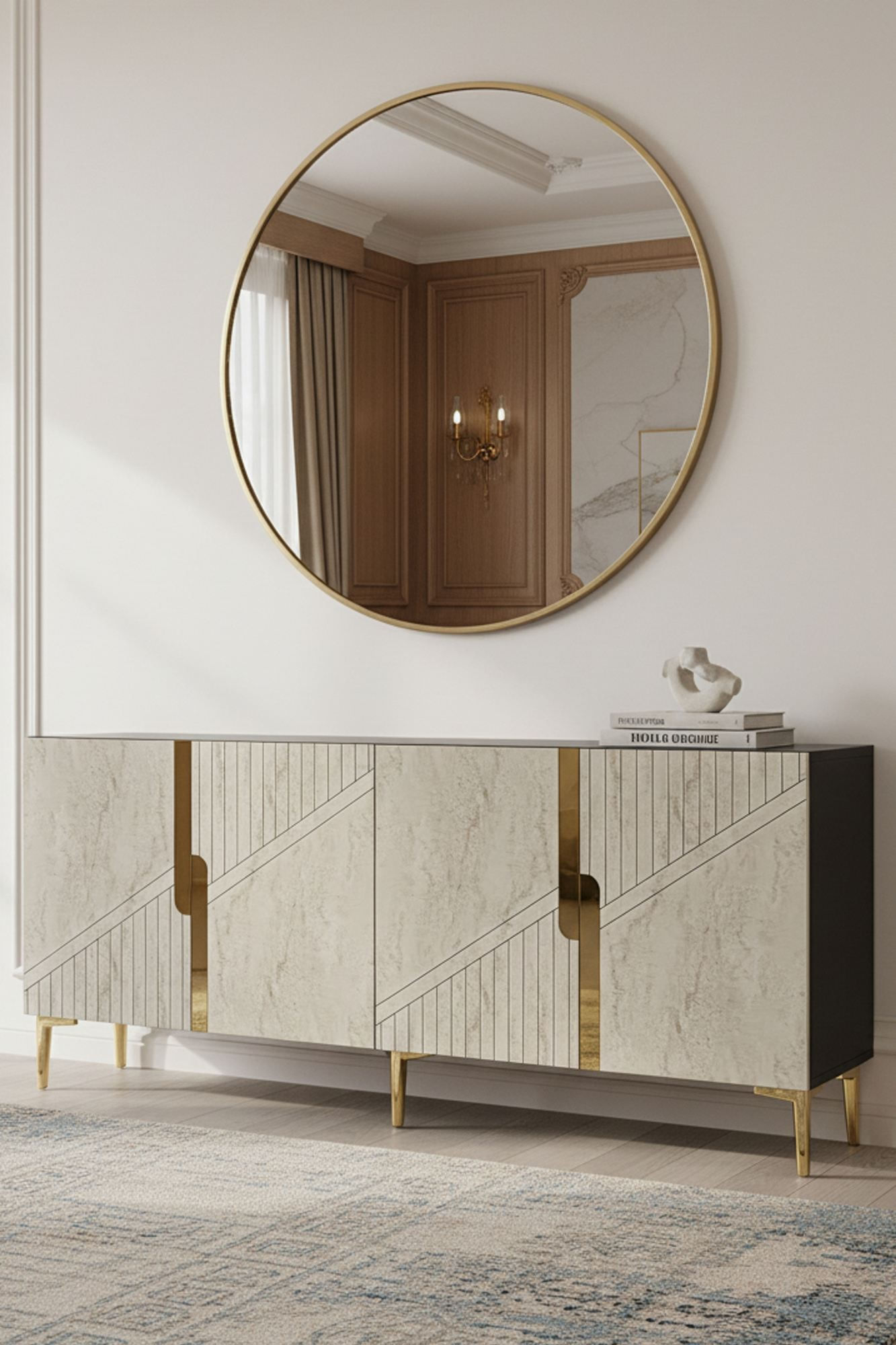Consola Evva 150, 125 x 75 x 32 cm, antracit travertin auriu, PAL melaminat, oglinda inclusa, antracit / travertin / gold — imaginea 5