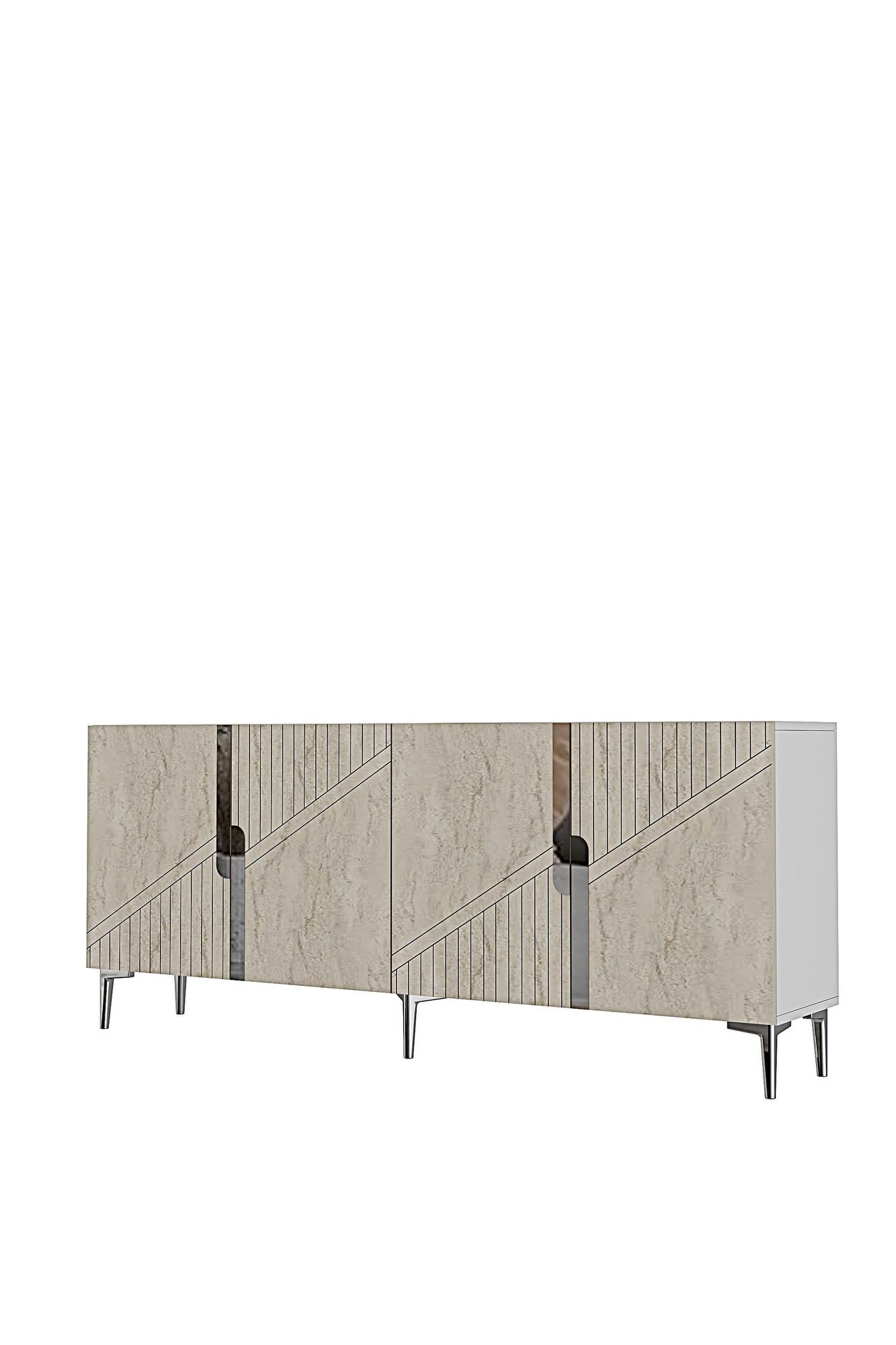 Consola Evva 150, 125 x 75 x 32 cm, alb argintiu, PAL melaminat, oglinda inclusa, alb / silver — imaginea 5