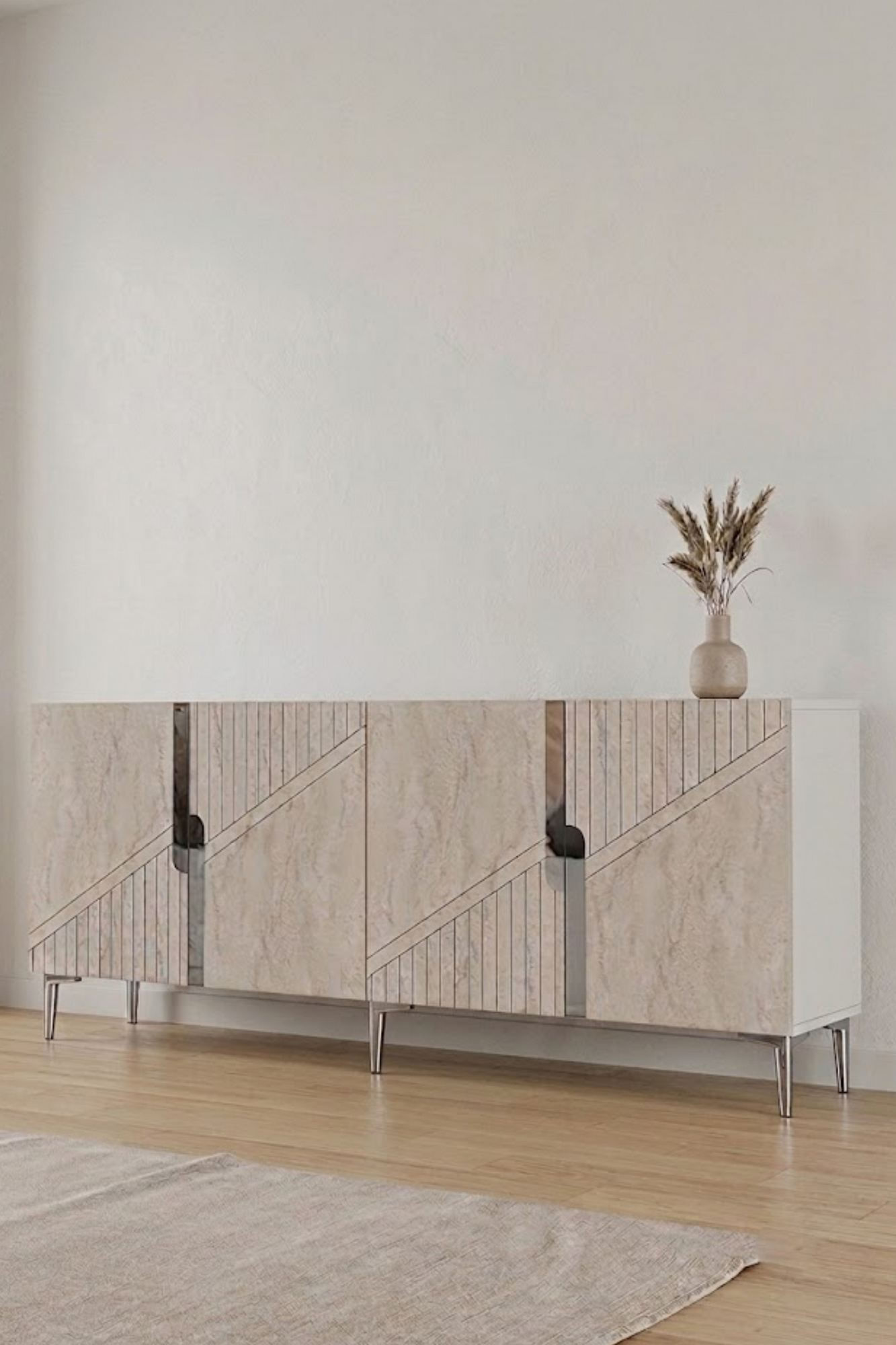 Consola Evva 150, 125 x 75 x 32 cm, alb argintiu, PAL melaminat, oglinda inclusa, alb / silver — imaginea 7