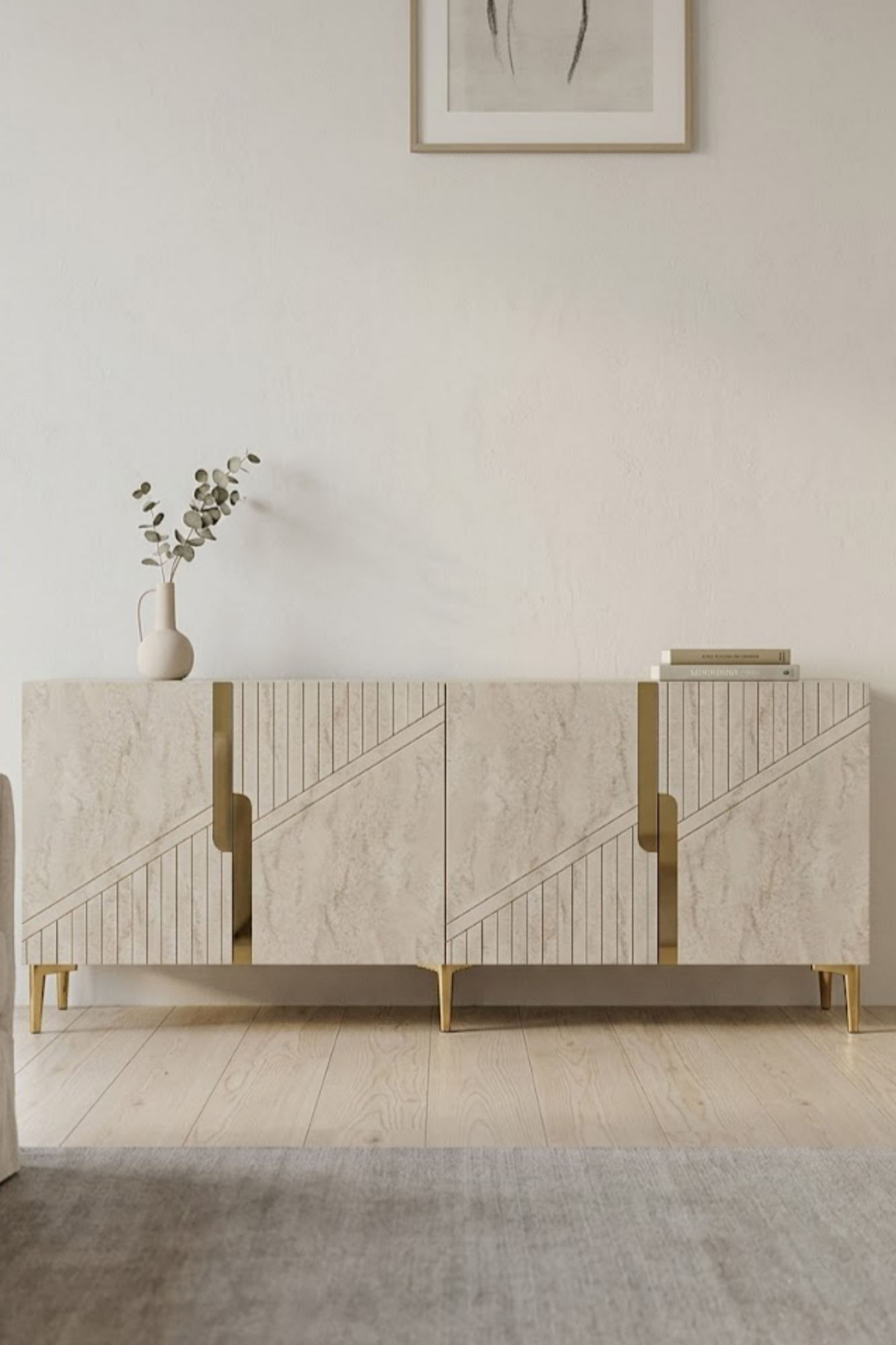 Consola Evva 150, 125 x 75 x 32 cm, antracit travertin auriu, PAL melaminat, oglinda inclusa, antracit / travertin / gold — imaginea 7