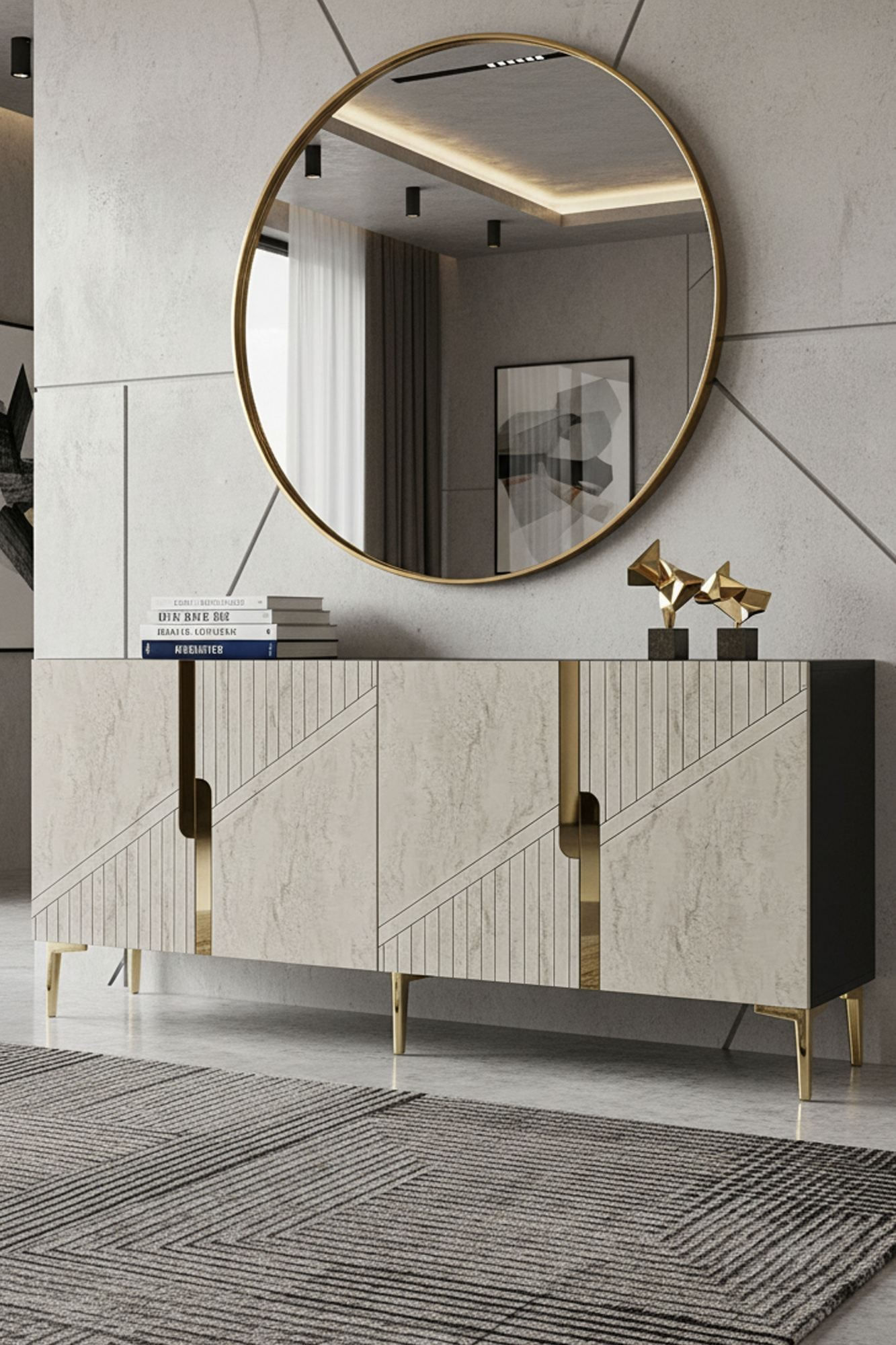 Consola Evva 150, 125 x 75 x 32 cm, antracit travertin auriu, PAL melaminat, oglinda inclusa, antracit / travertin / gold — imaginea 8