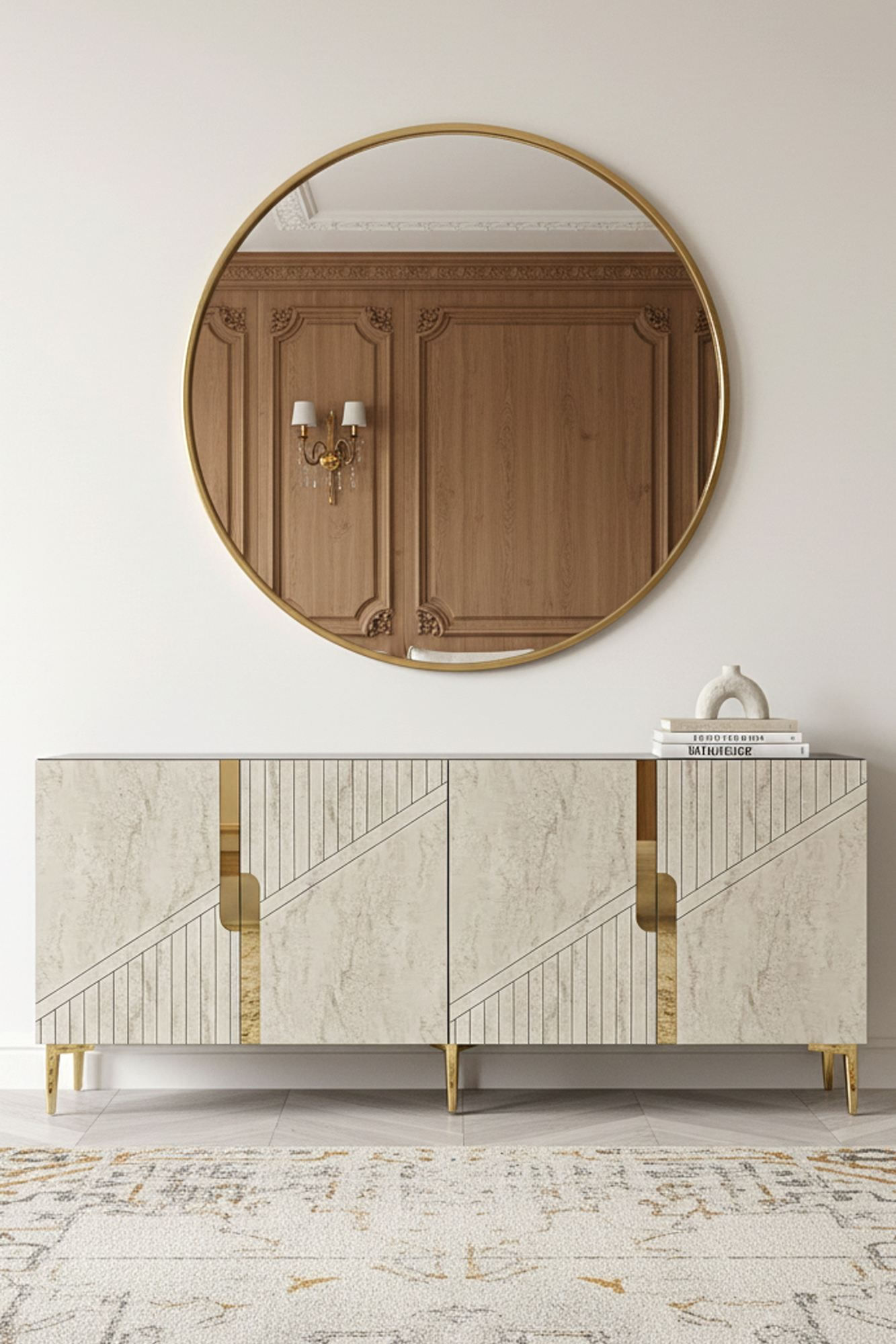 Consola Evva 150, 125 x 75 x 32 cm, antracit travertin auriu, PAL melaminat, oglinda inclusa, antracit / travertin / gold — imaginea 9
