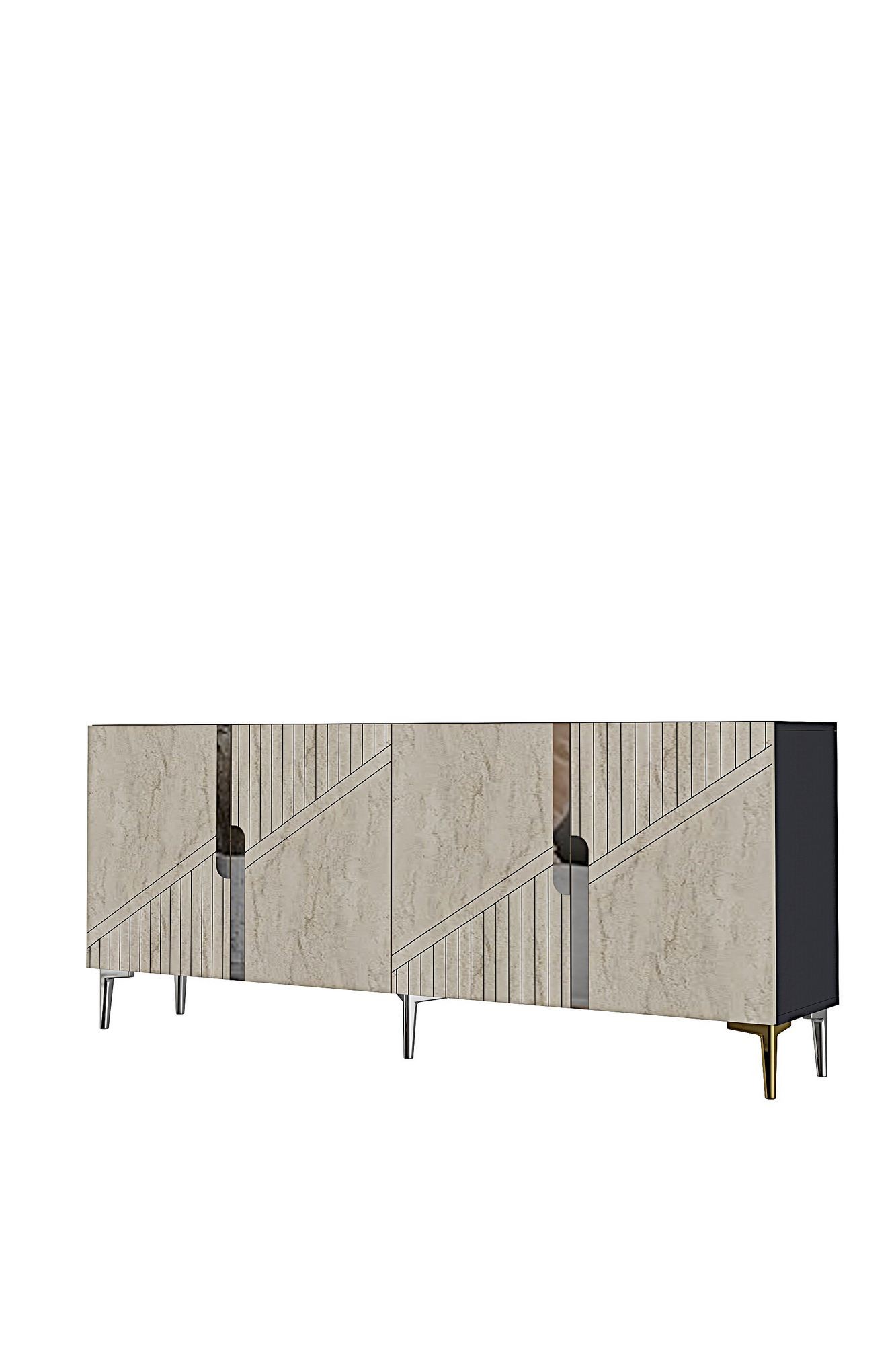 Consola Evva 150, 125 x 75 x 32 cm, antracit travertin argintiu, PAL melaminat, oglinda inclusa, antracit / travertin / silver — imaginea 4