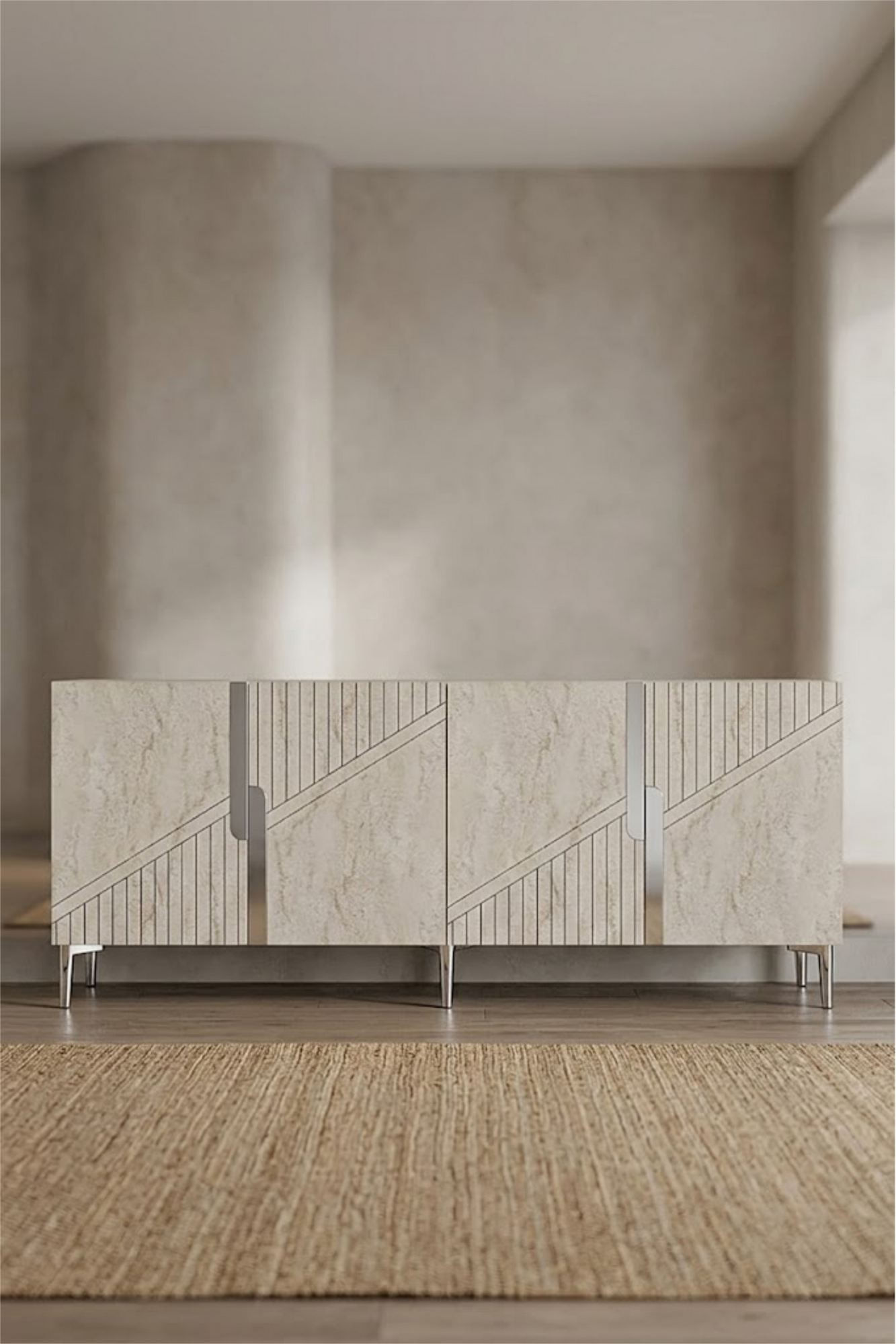 Consola Evva 150, 125 x 75 x 32 cm, antracit travertin argintiu, PAL melaminat, oglinda inclusa, antracit / travertin / silver — imaginea 6