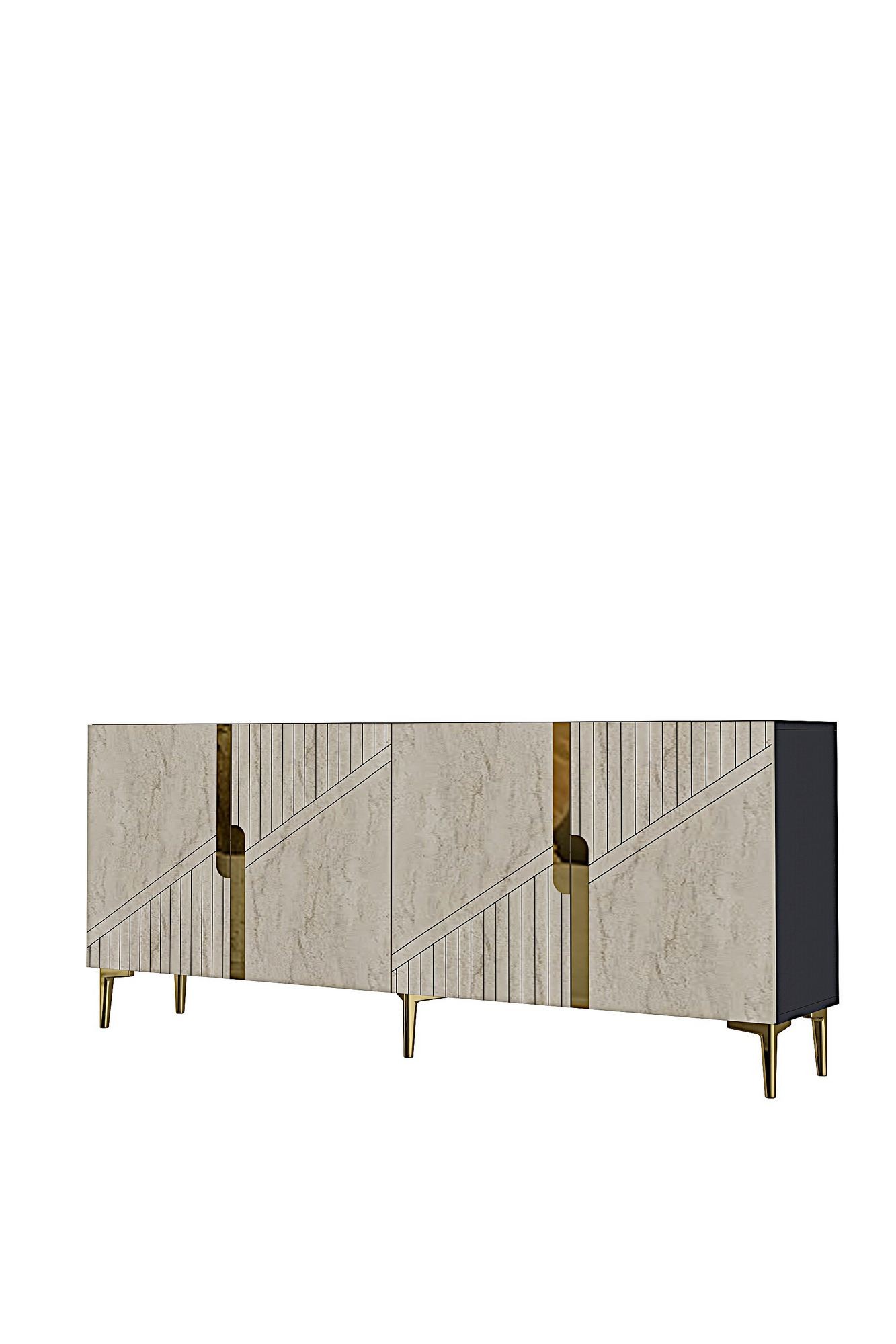 Consola Evva 150, 125 x 75 x 32 cm, antracit travertin auriu, PAL melaminat, oglinda inclusa, antracit / travertin / gold — imaginea 10
