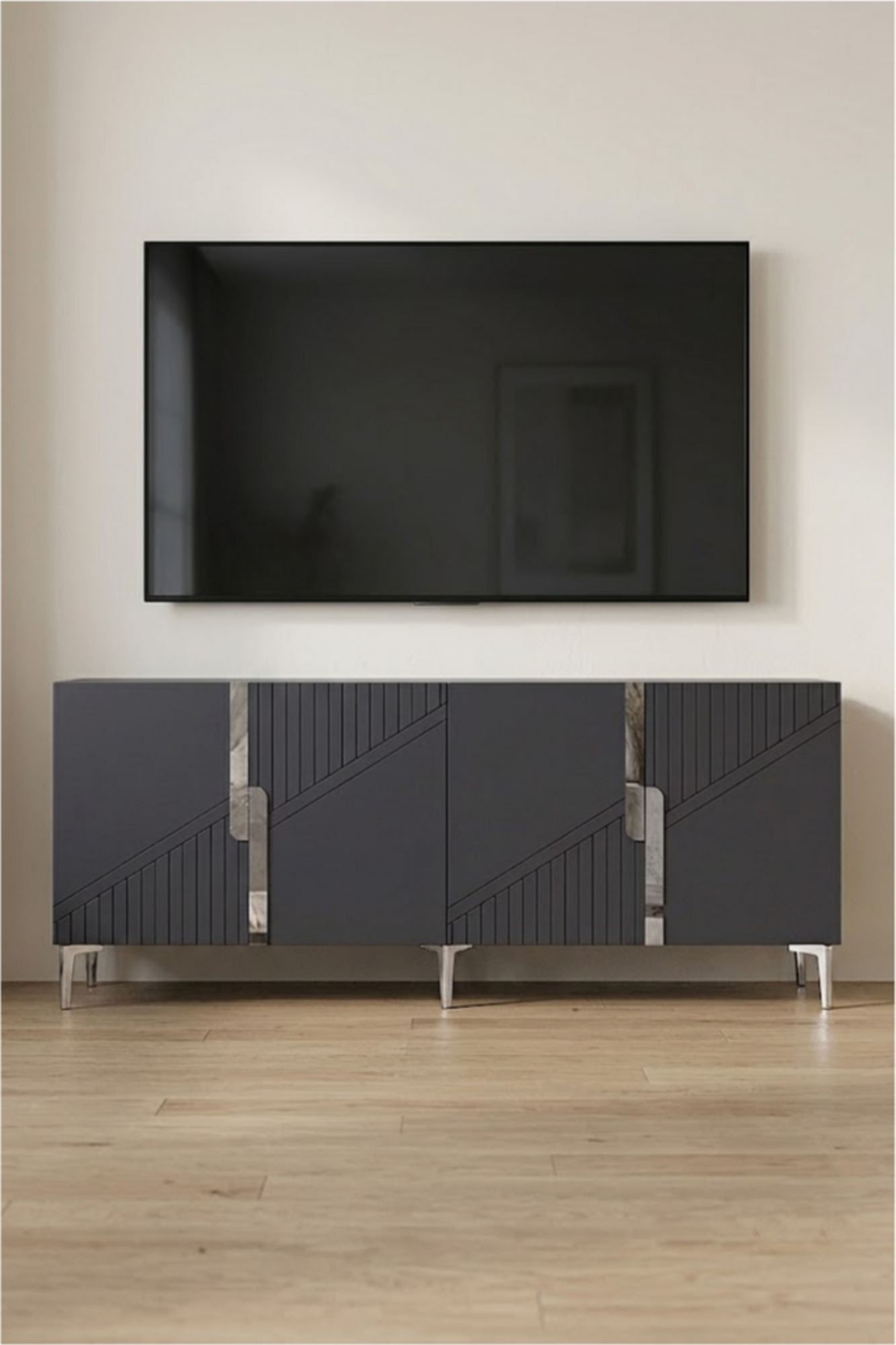 Consola Evva 150, 125 x 75 x 32 cm, antracit argintiu, PAL melaminat, oglinda inclusa, antracit / silver — imaginea 5