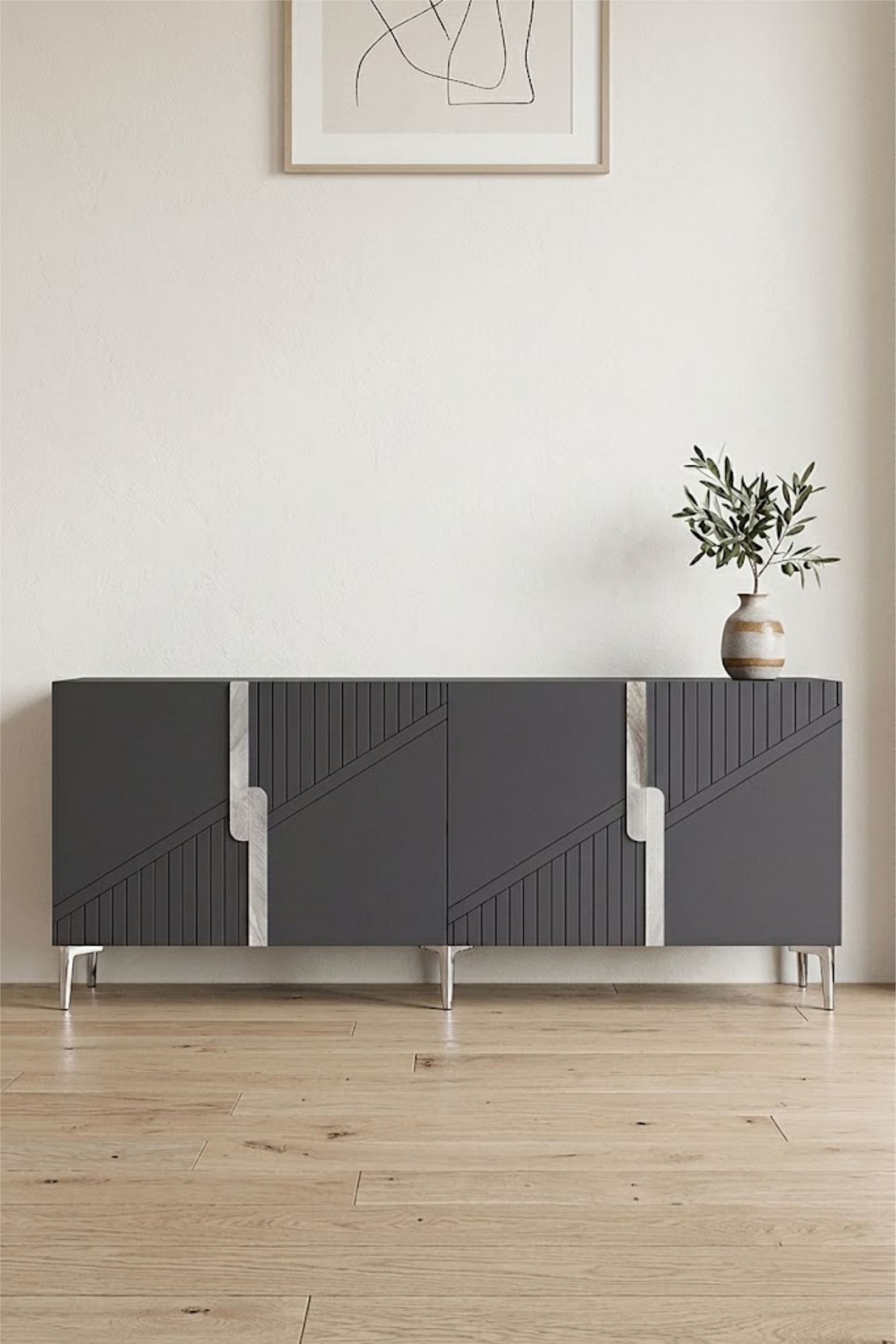 Consola Evva 150, 125 x 75 x 32 cm, antracit argintiu, PAL melaminat, oglinda inclusa, antracit / silver — imaginea 7