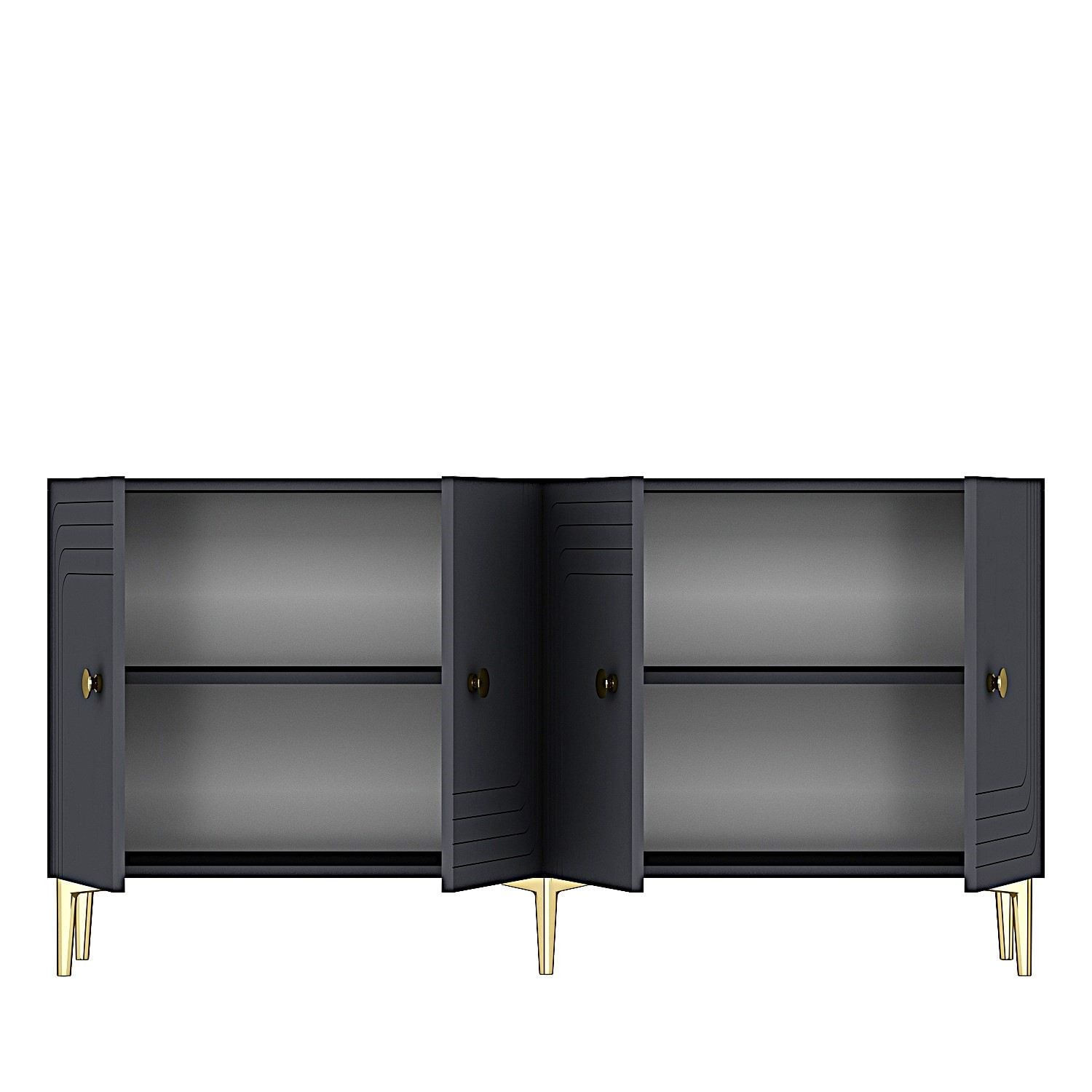 Consola Lessi 150, 150 x 75 x 32 cm, antracit auriu, PAL melaminat, spatiu de depozitare, fixare pe perete, antracit / gold — imaginea 2