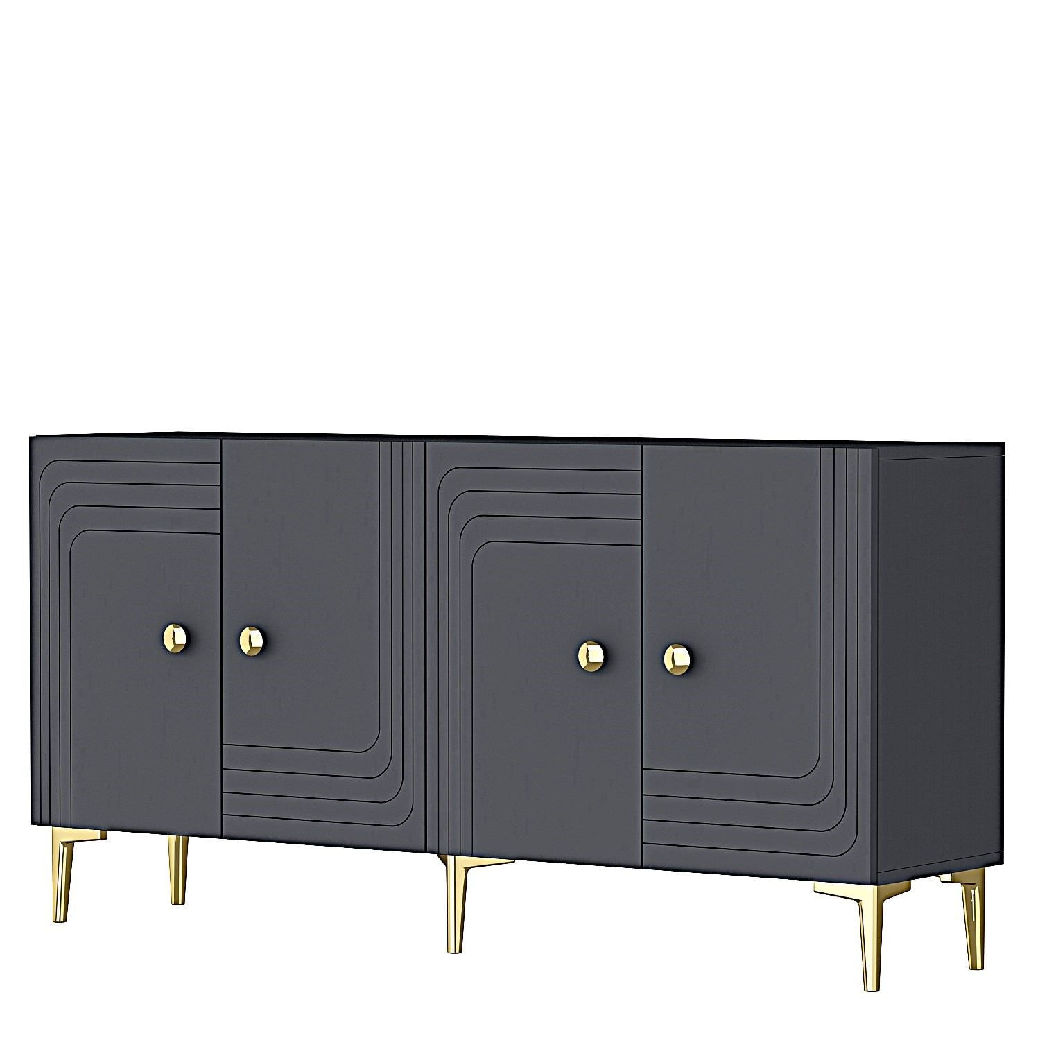 Consola Lessi 150, 150 x 75 x 32 cm, antracit auriu, PAL melaminat, spatiu de depozitare, fixare pe perete, antracit / gold — imaginea 7