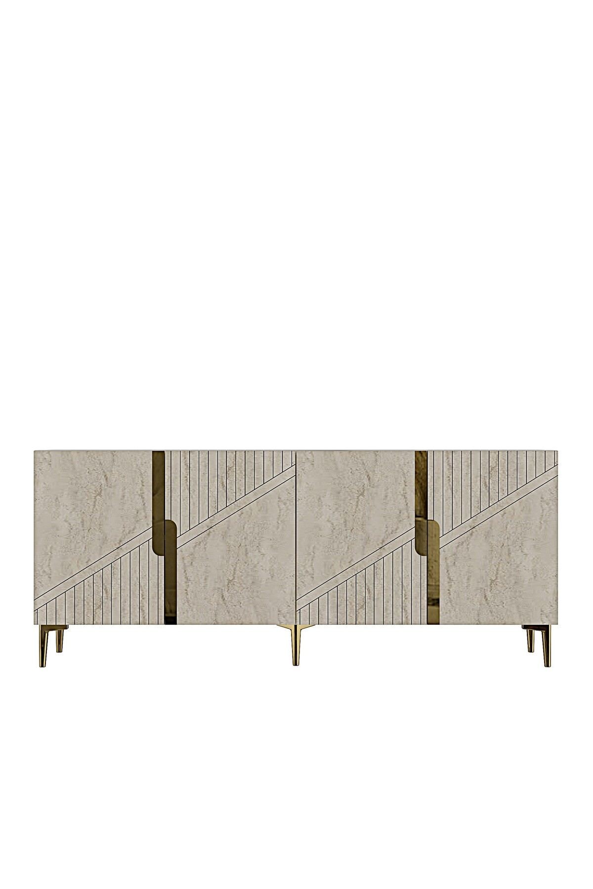 Consola Evva 150, 150 x 75 x 32 cm, antracit travertin auriu, PAL melaminat, oglinda inclusa, antracit / travertin / gold — imaginea 2