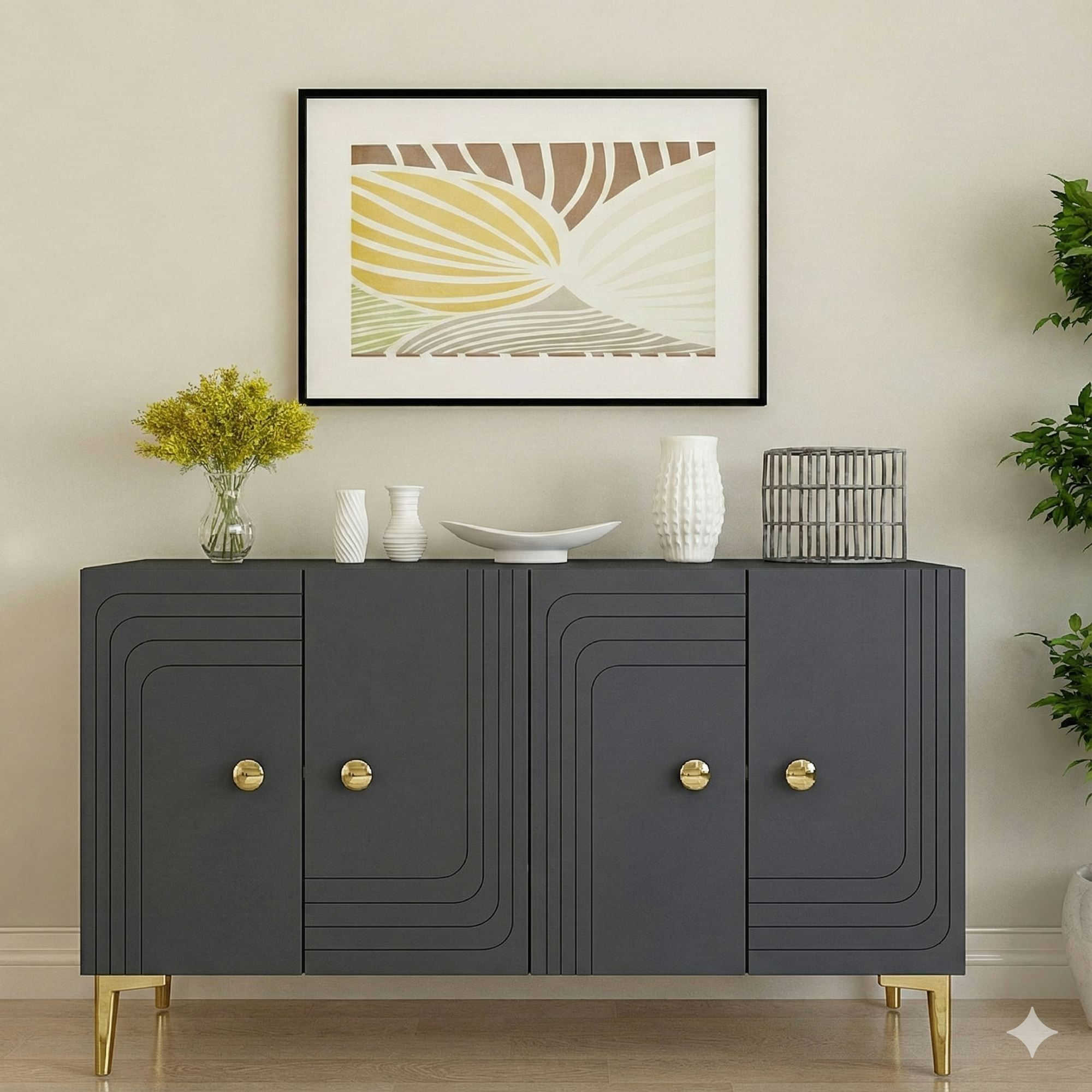 Consola Lessi 120, 120 x 75 x 32 cm, antracit auriu, PAL melaminat, spatiu de depozitare, fixare pe perete, antracit / gold — imaginea 6