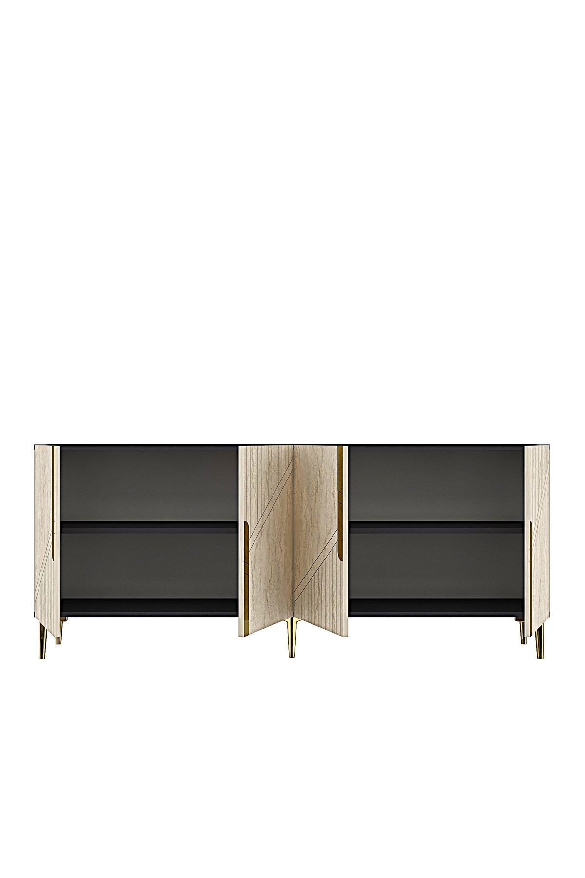 Consola Evva 150, 150 x 75 x 32 cm, antracit travertin auriu, PAL melaminat, oglinda inclusa, antracit / travertin / gold — imaginea 4