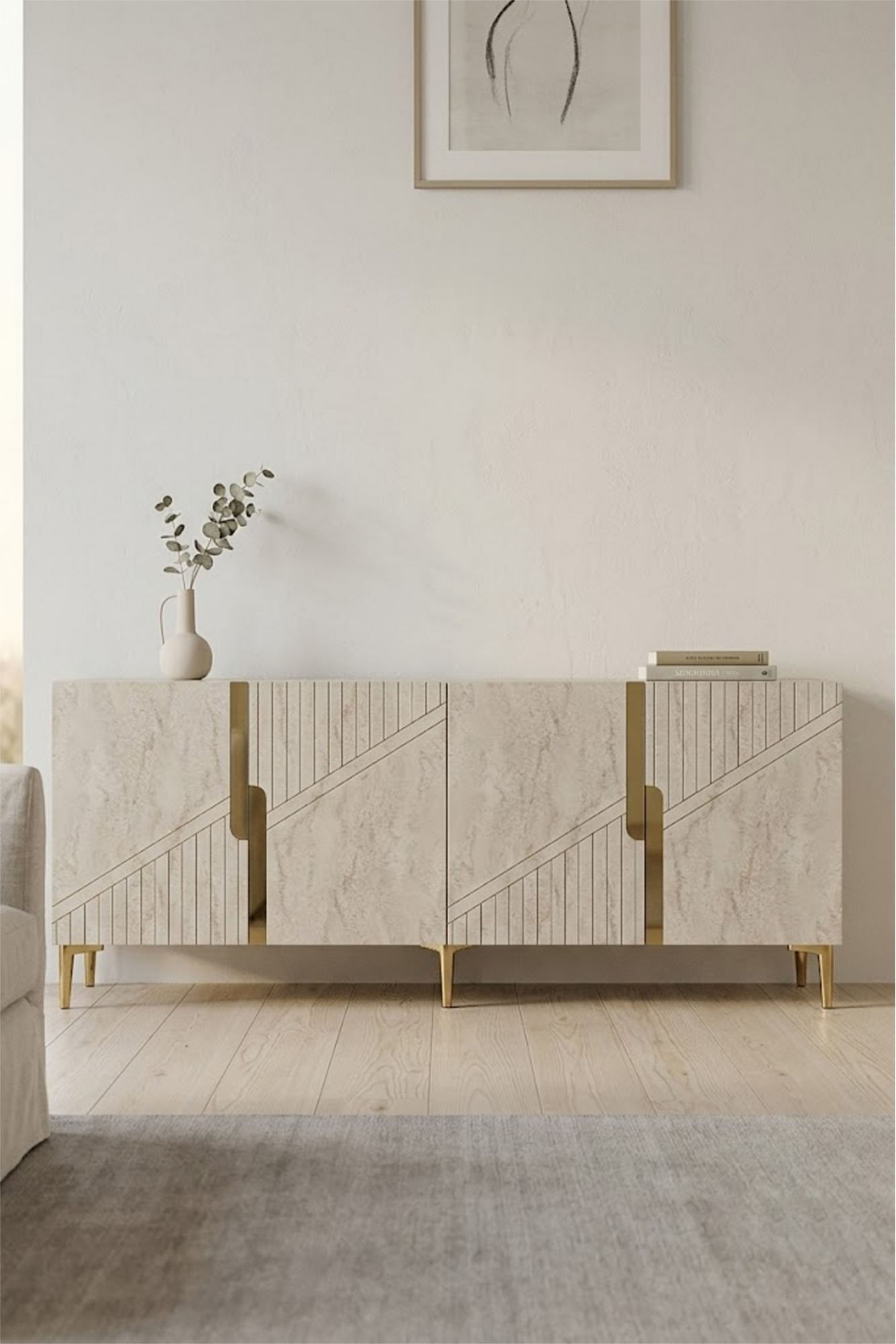 Consola Evva 150, 150 x 75 x 32 cm, antracit travertin auriu, PAL melaminat, oglinda inclusa, antracit / travertin / gold — imaginea 5