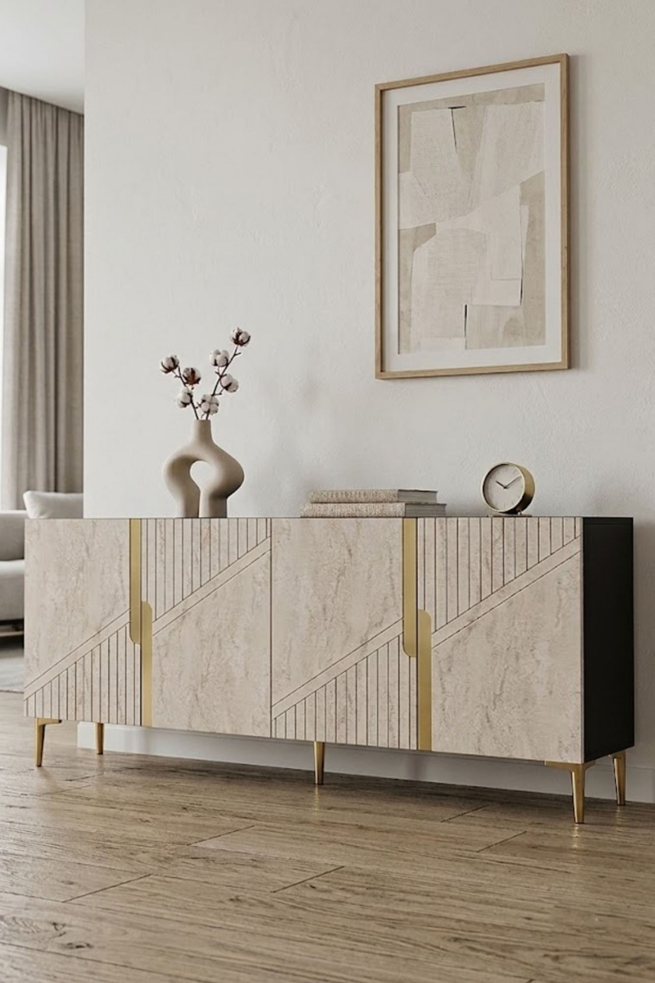 Consola Evva 150, 150 x 75 x 32 cm, antracit travertin auriu, PAL melaminat, oglinda inclusa, antracit / travertin / gold — imaginea 6