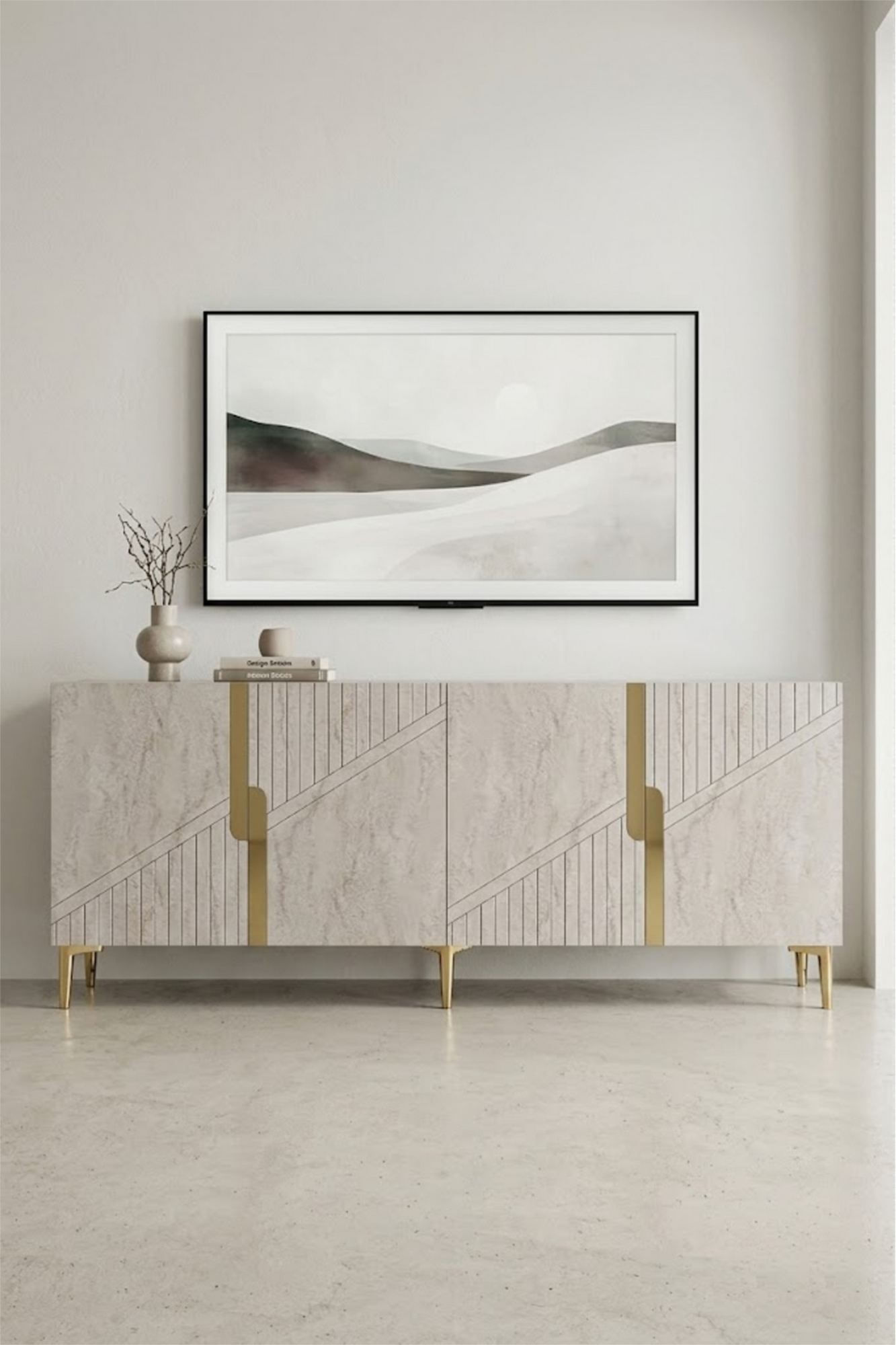 Consola Evva 150, 150 x 75 x 32 cm, antracit travertin auriu, PAL melaminat, oglinda inclusa, antracit / travertin / gold — imaginea 7