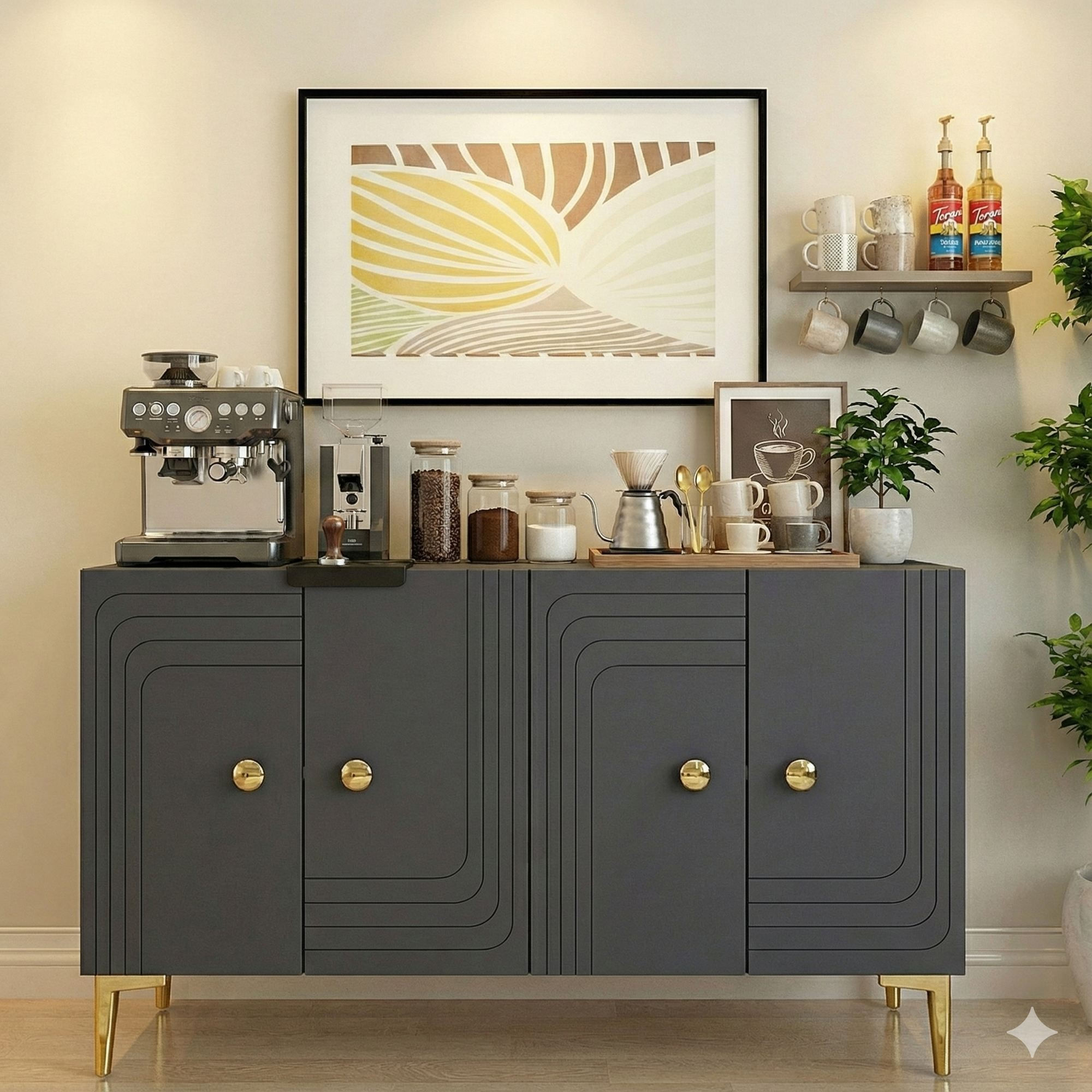 Consola Lessi 120, 120 x 75 x 32 cm, antracit auriu, PAL melaminat, spatiu de depozitare, fixare pe perete, antracit / gold — imaginea 8