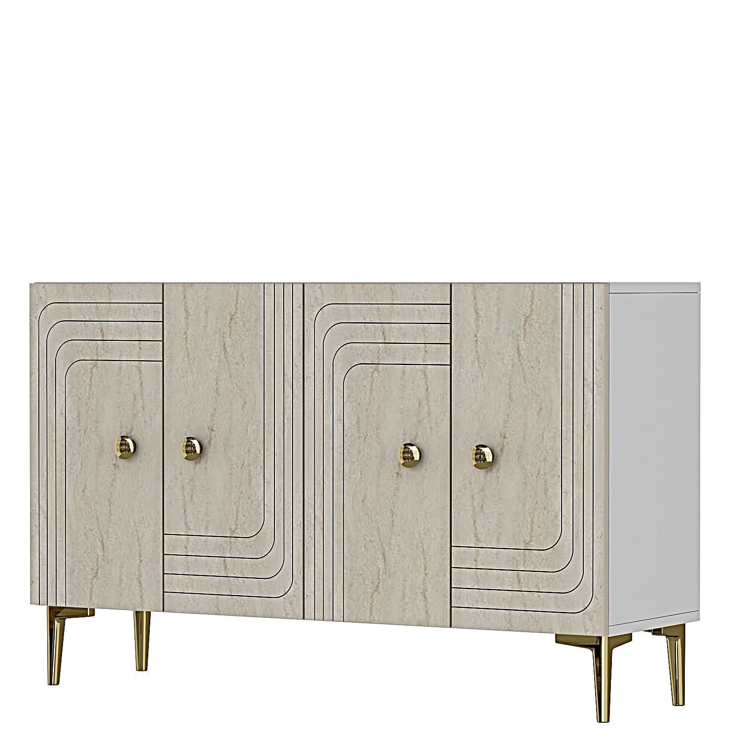 Consola Lessi 120, 120 x 75 x 32 cm, alb travertin auriu, PAL melaminat, spatiu de depozitare, fixare pe perete, alb / travertin / gold — imaginea 4