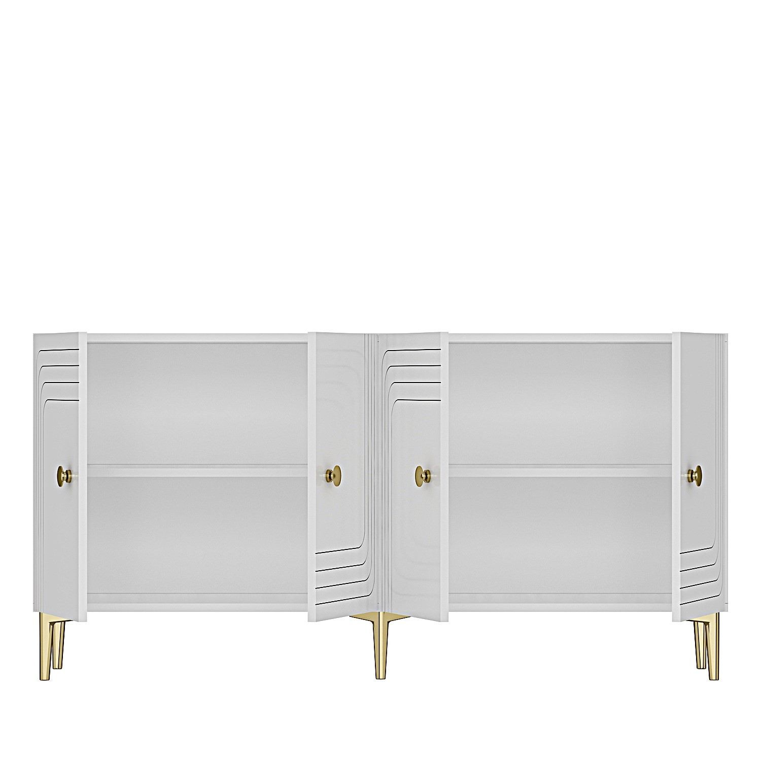 Consola Lessi 150, 150 x 75 x 32 cm, alb auriu, PAL melaminat, spatiu de depozitare, fixare pe perete, alb / gold — imaginea 2