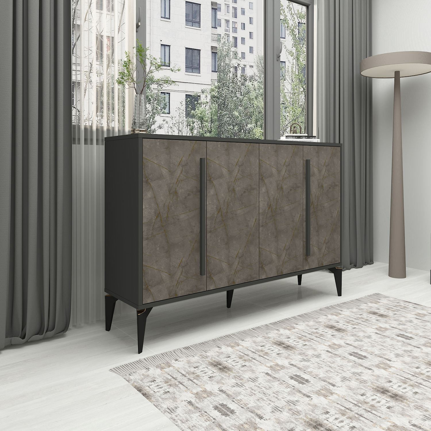 Consola Majoır, 140 x 95 x 35,3 cm, gordion marmura antracit, PAL melaminat — imaginea 2