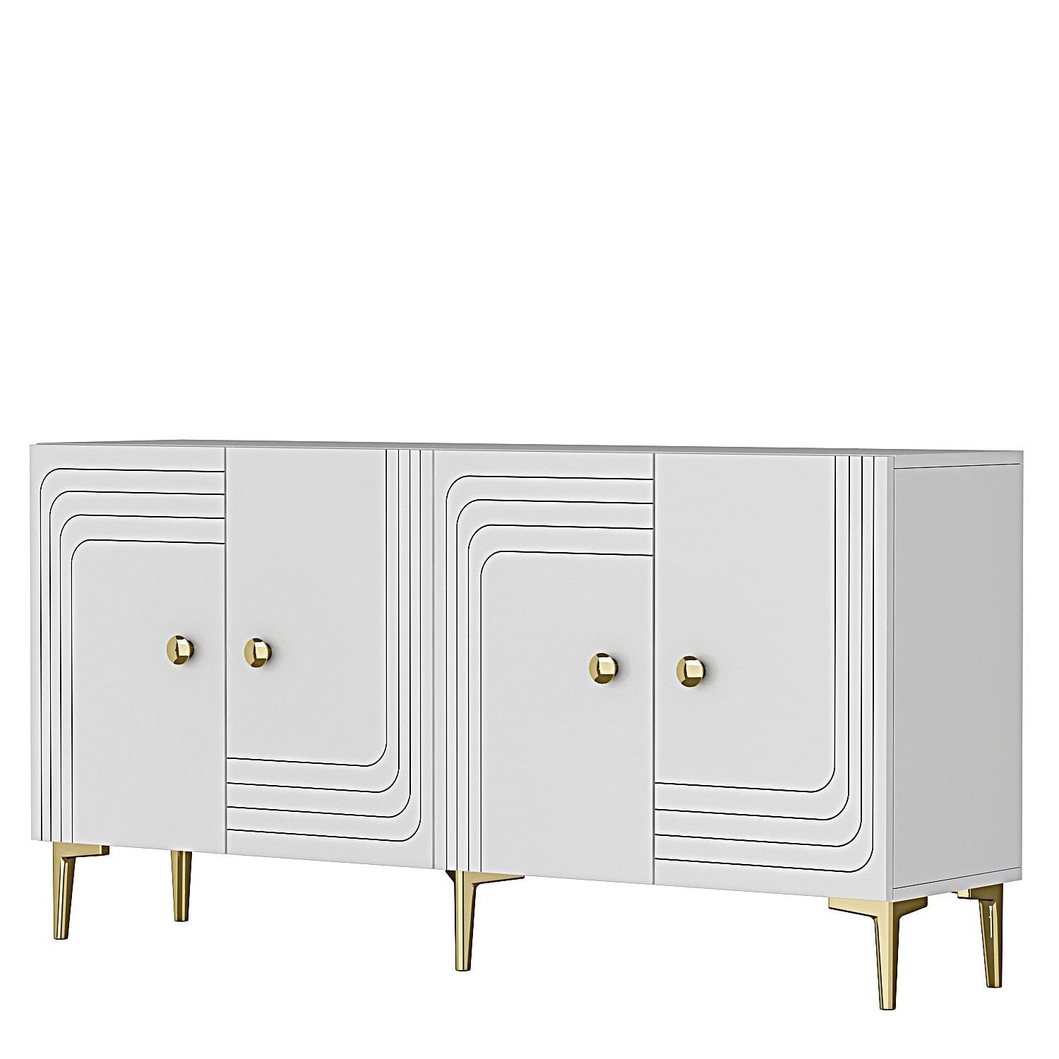 Consola Lessi 150, 150 x 75 x 32 cm, alb auriu, PAL melaminat, spatiu de depozitare, fixare pe perete, alb / gold — imaginea 5