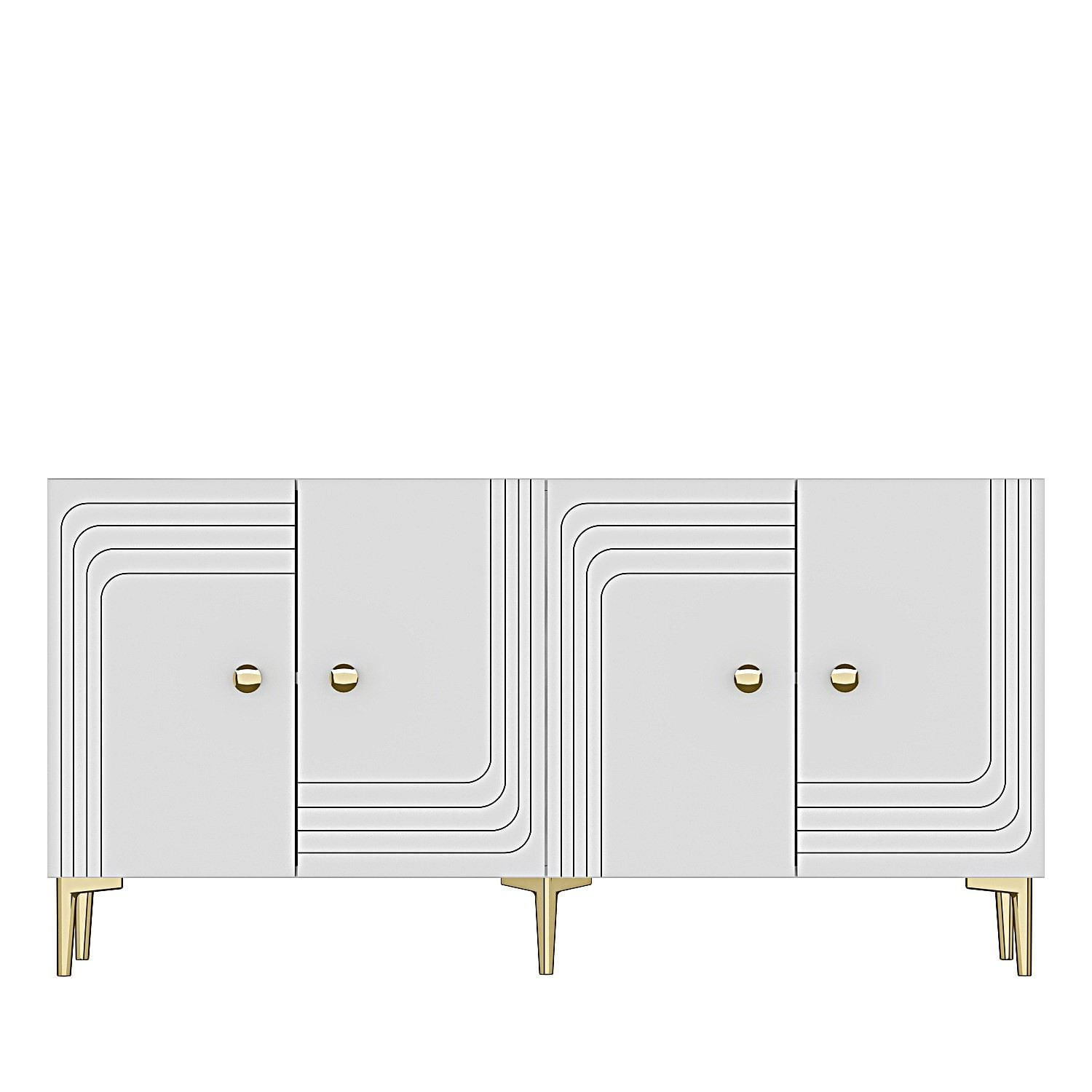 Consola Lessi 150, 150 x 75 x 32 cm, alb auriu, PAL melaminat, spatiu de depozitare, fixare pe perete, alb / gold — imaginea 8