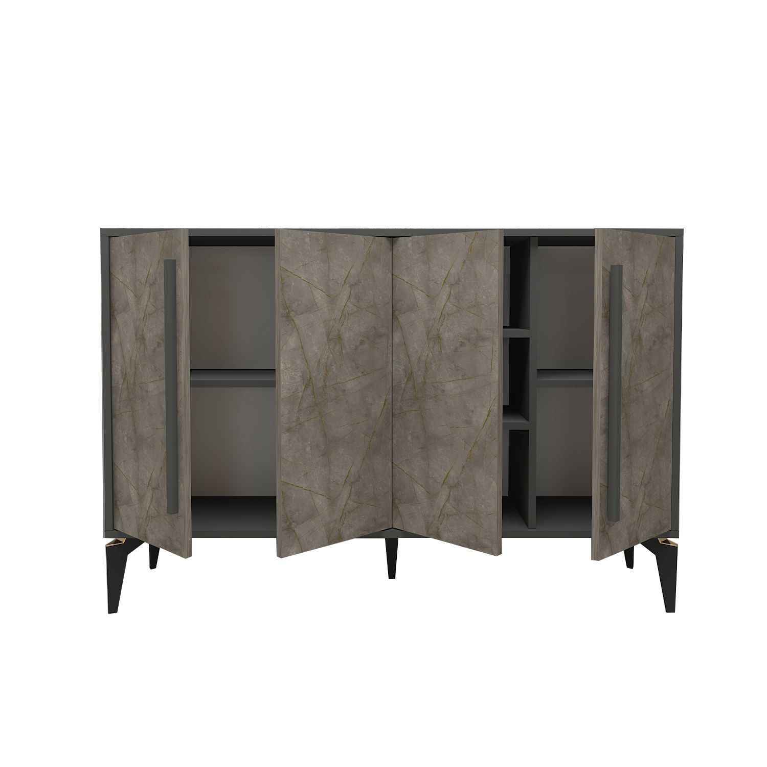 Consola Majoır, 140 x 95 x 35,3 cm, gordion marmura antracit, PAL melaminat — imaginea 6