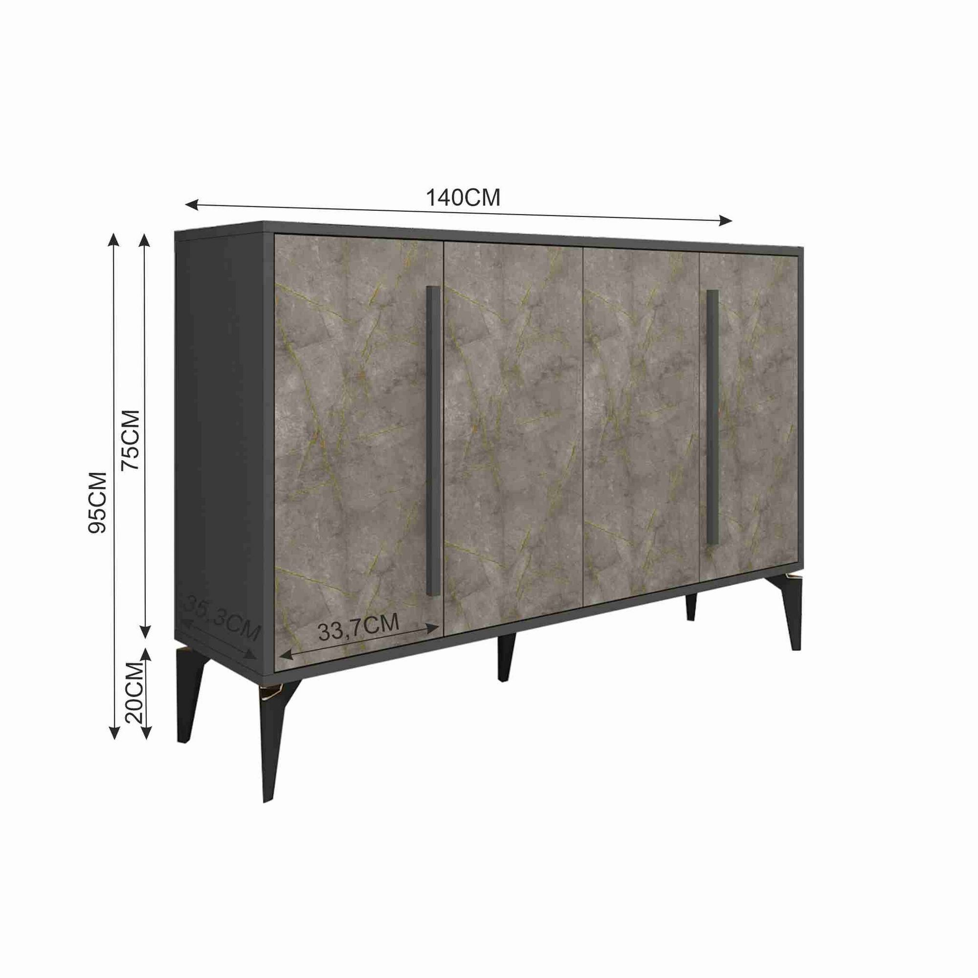 Consola Majoır, 140 x 95 x 35,3 cm, gordion marmura antracit, PAL melaminat — imaginea 7