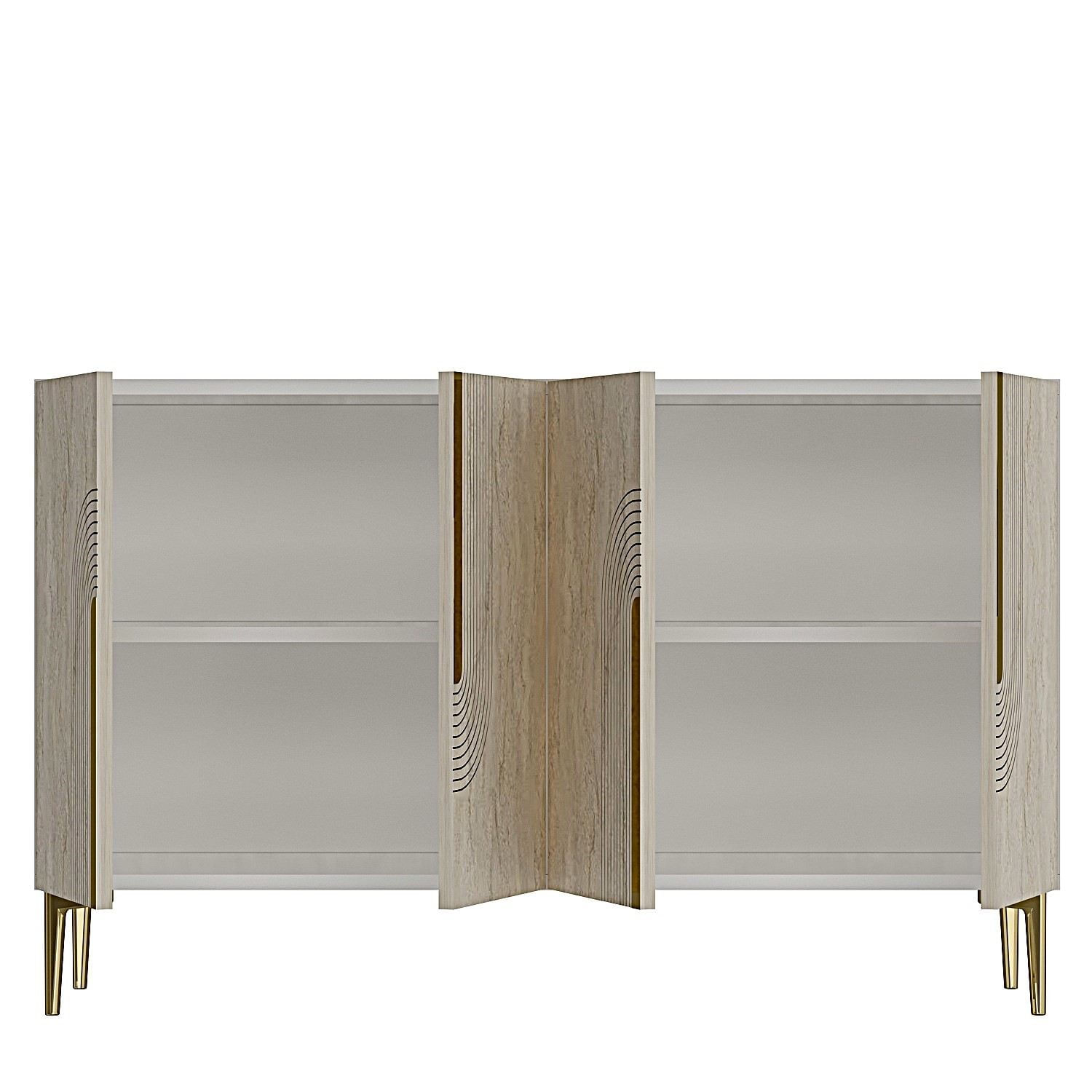 Consola Meyra 120, 120 x 75 x 32 cm, alb travertiine auriu, PAL melaminat, spatiu de depozitare, fixare pe perete, alb / travertiine / gold — imaginea 3
