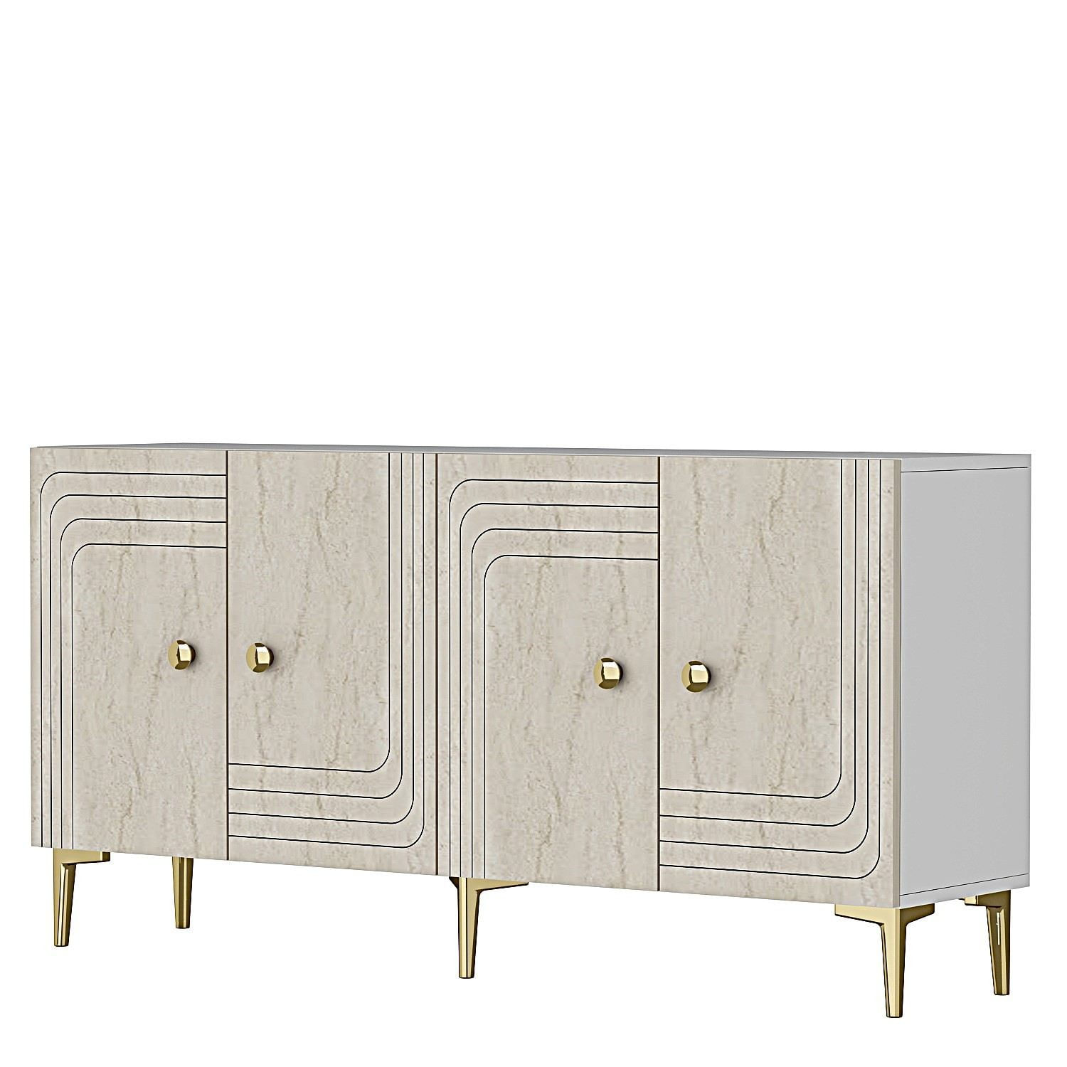 Consola Lessi 150, 150 x 75 x 32 cm, alb travertin auriu, PAL melaminat, spatiu de depozitare, fixare pe perete, alb / travertin / gold — imaginea 4