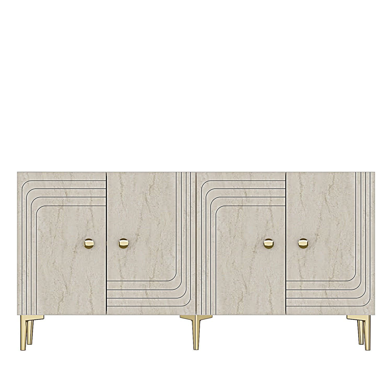 Consola Lessi 150, 150 x 75 x 32 cm, alb travertin auriu, PAL melaminat, spatiu de depozitare, fixare pe perete, alb / travertin / gold — imaginea 6