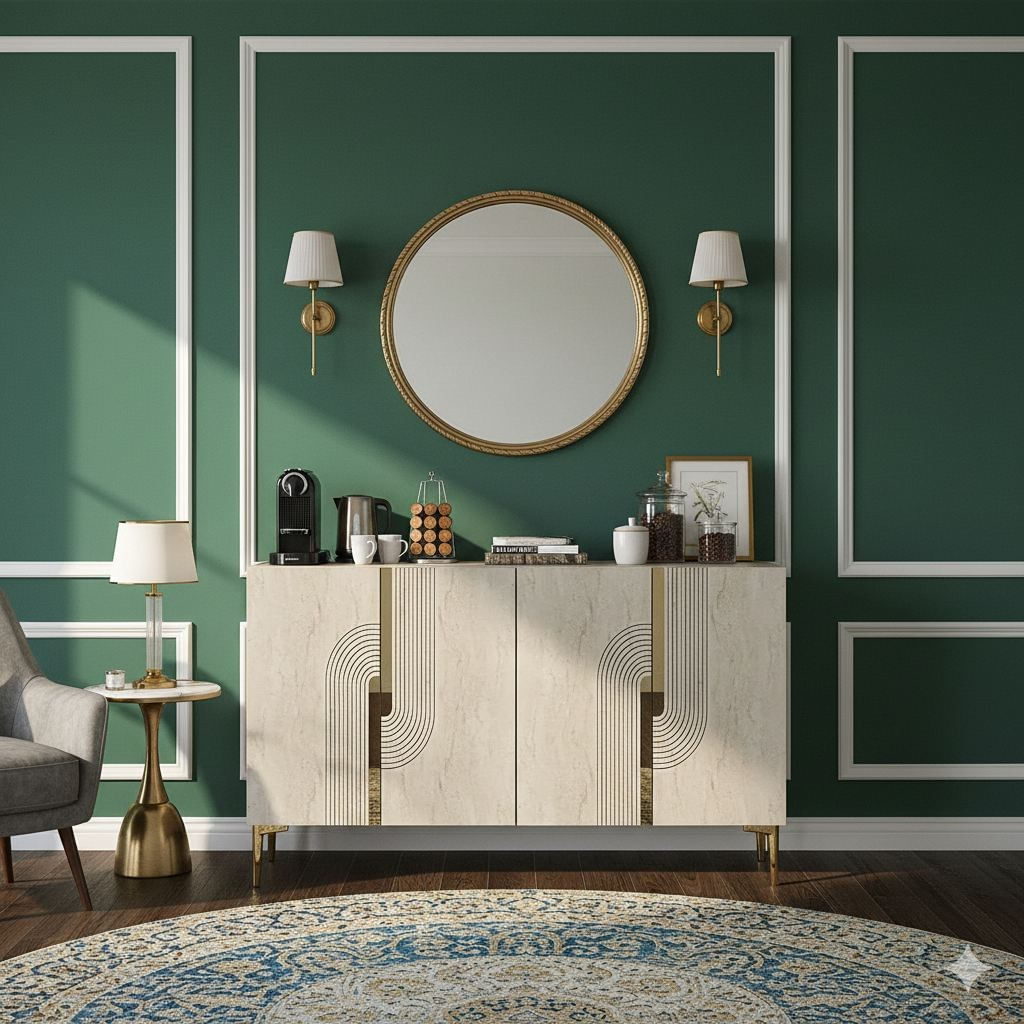 Consola Meyra 120, 120 x 75 x 32 cm, alb travertiine auriu, PAL melaminat, spatiu de depozitare, fixare pe perete, alb / travertiine / gold — imaginea 7