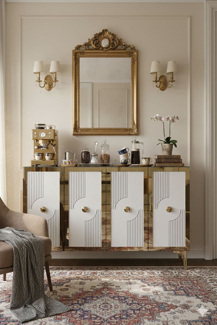 Consola Pega 120, 120 x 79 x 32 cm, alb auriu, PAL melaminat, spatiu de depozitare, fixare pe perete, alb / gold — imaginea 2