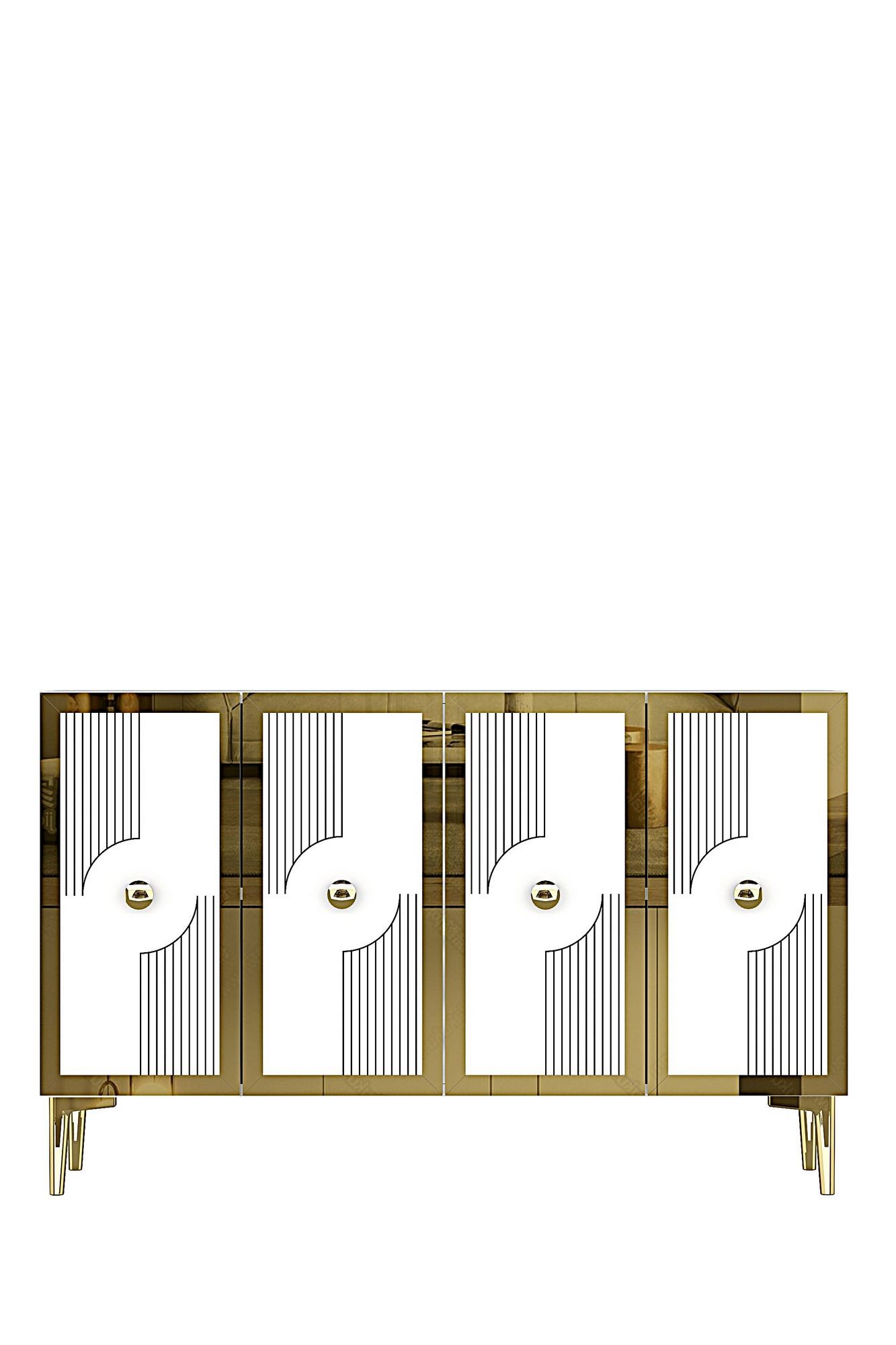 Consola Pega 120, 120 x 79 x 32 cm, alb auriu, PAL melaminat, spatiu de depozitare, fixare pe perete, alb / gold — imaginea 4