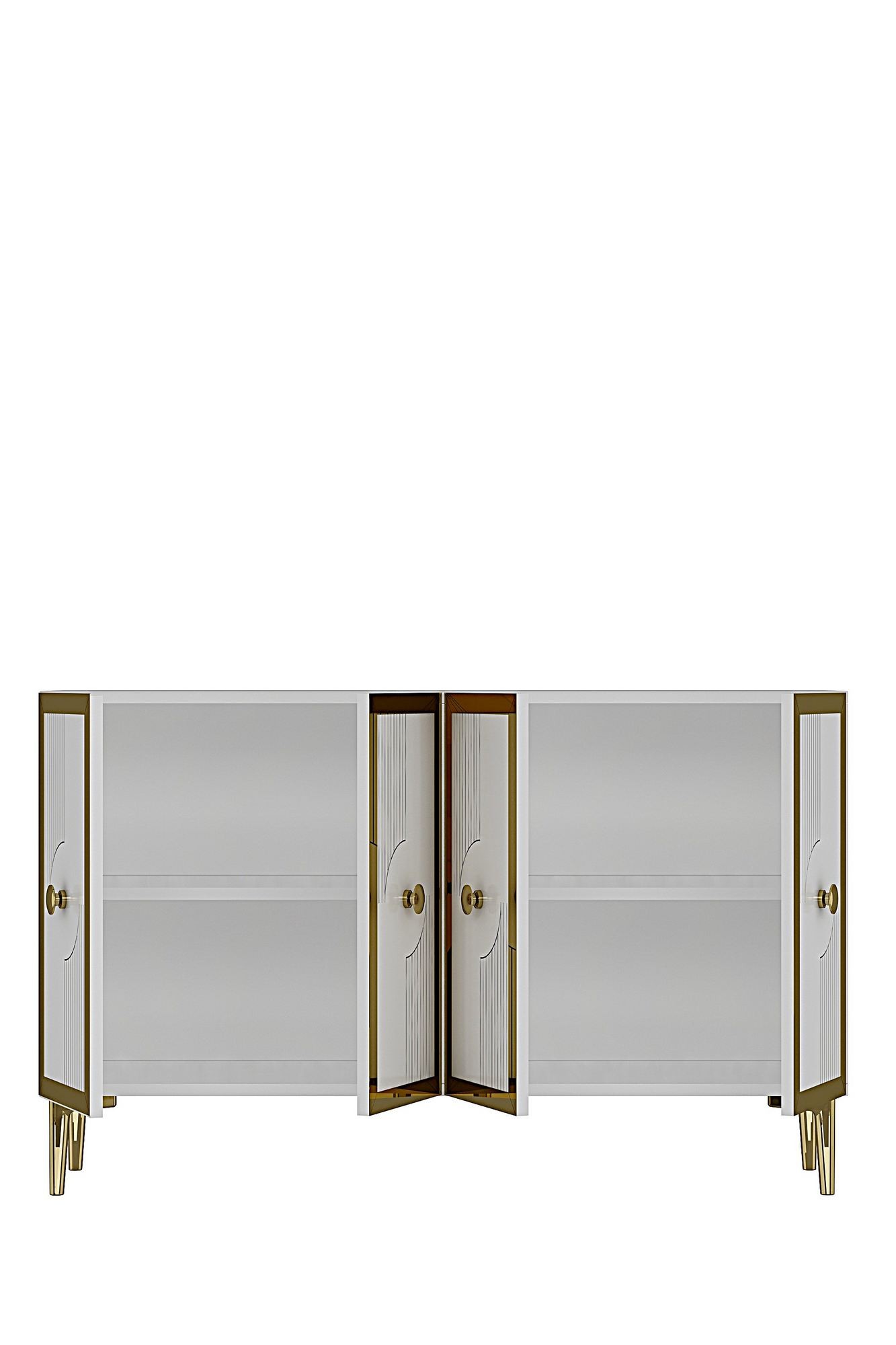 Consola Pega 120, 120 x 79 x 32 cm, alb auriu, PAL melaminat, spatiu de depozitare, fixare pe perete, alb / gold — imaginea 5