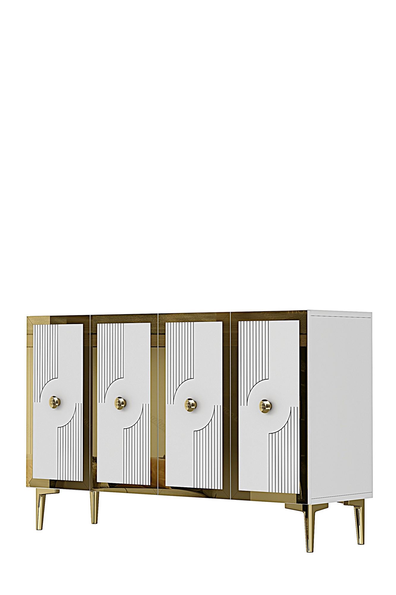 Consola Pega 120, 120 x 79 x 32 cm, alb auriu, PAL melaminat, spatiu de depozitare, fixare pe perete, alb / gold — imaginea 6